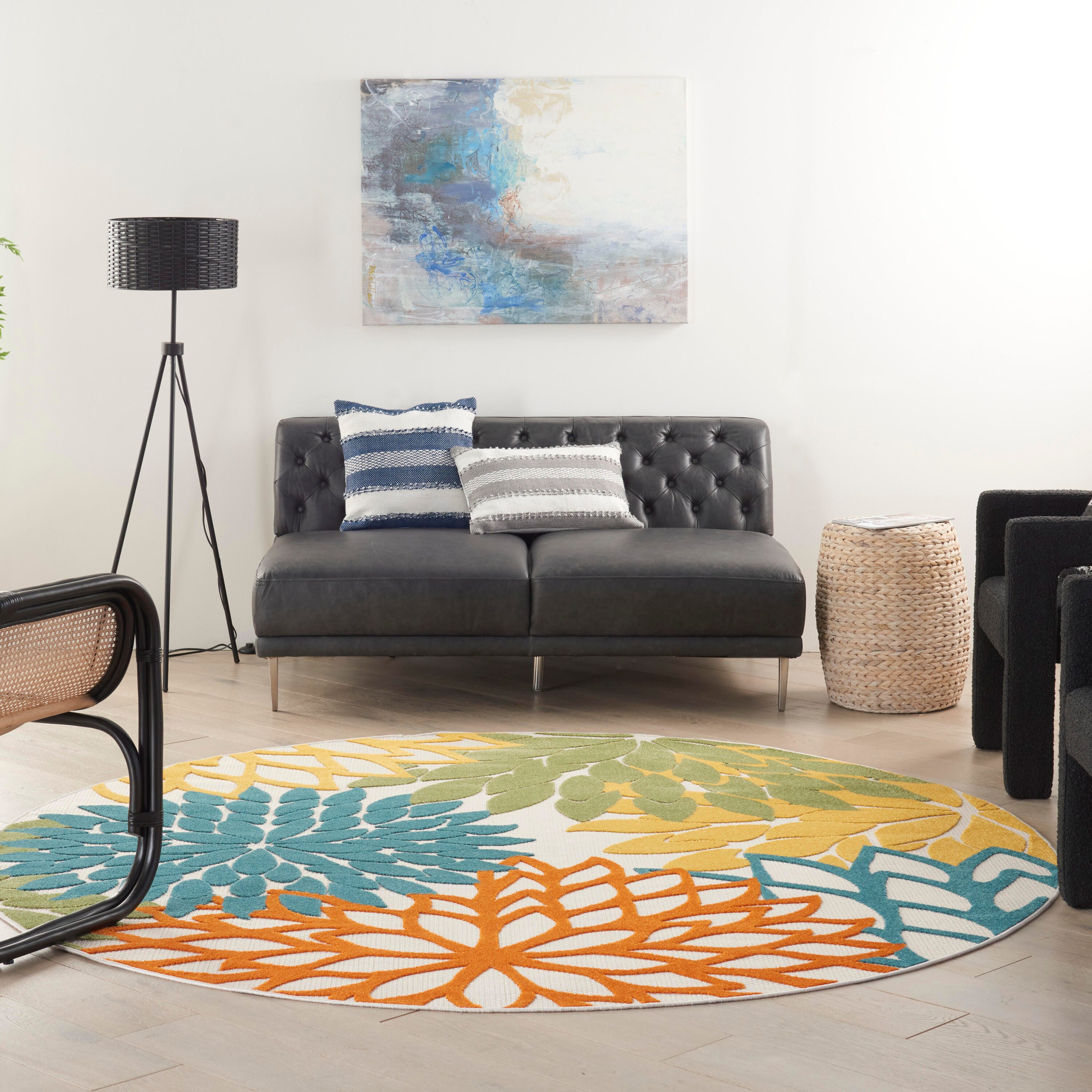 Nourison Home Splash 7'10" X Round Dahlia Floral Area Rug, Turquoise/Multi, large
