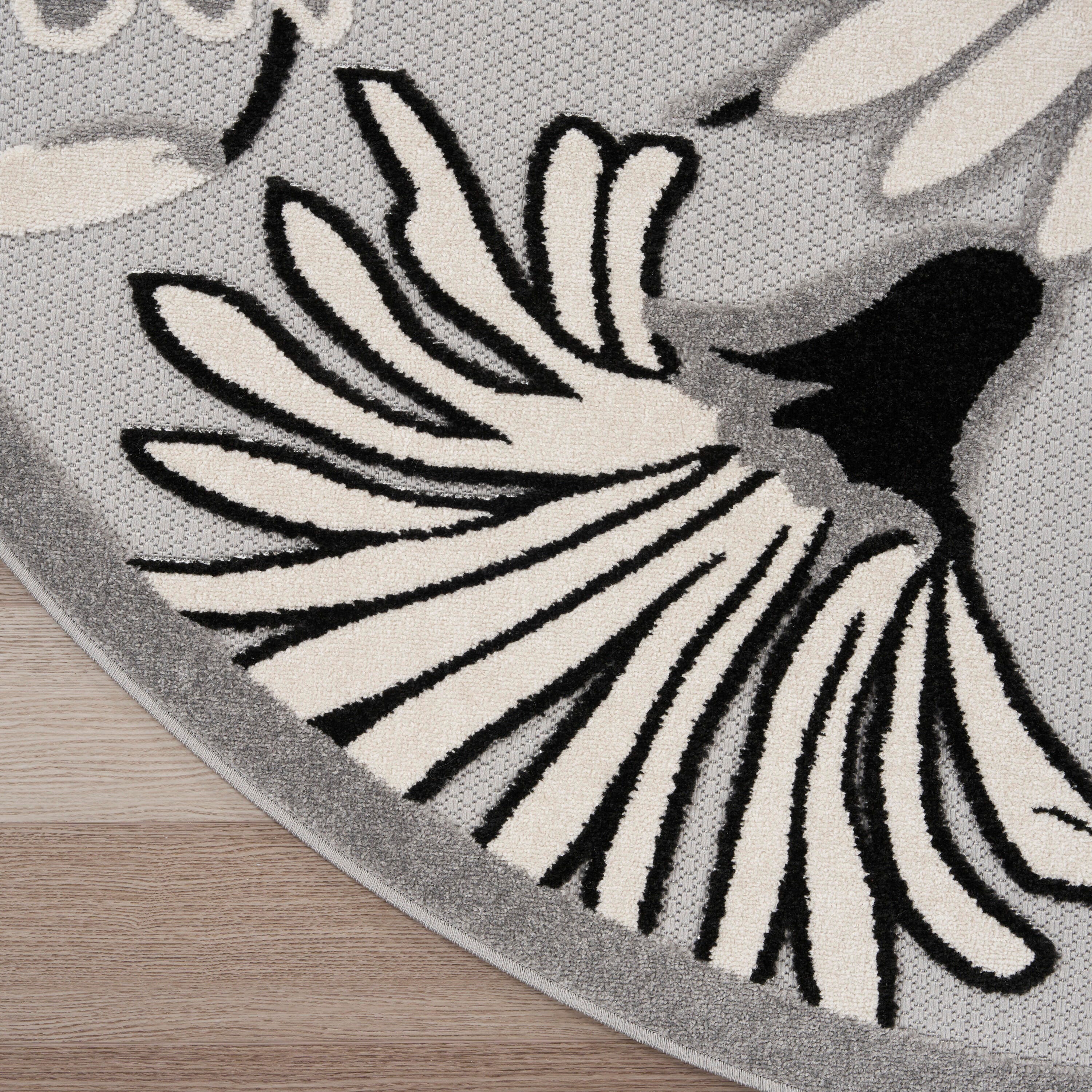 Nourison Home Splash 7'10"X Round Daisy Floral Area Rug, Black/White, large