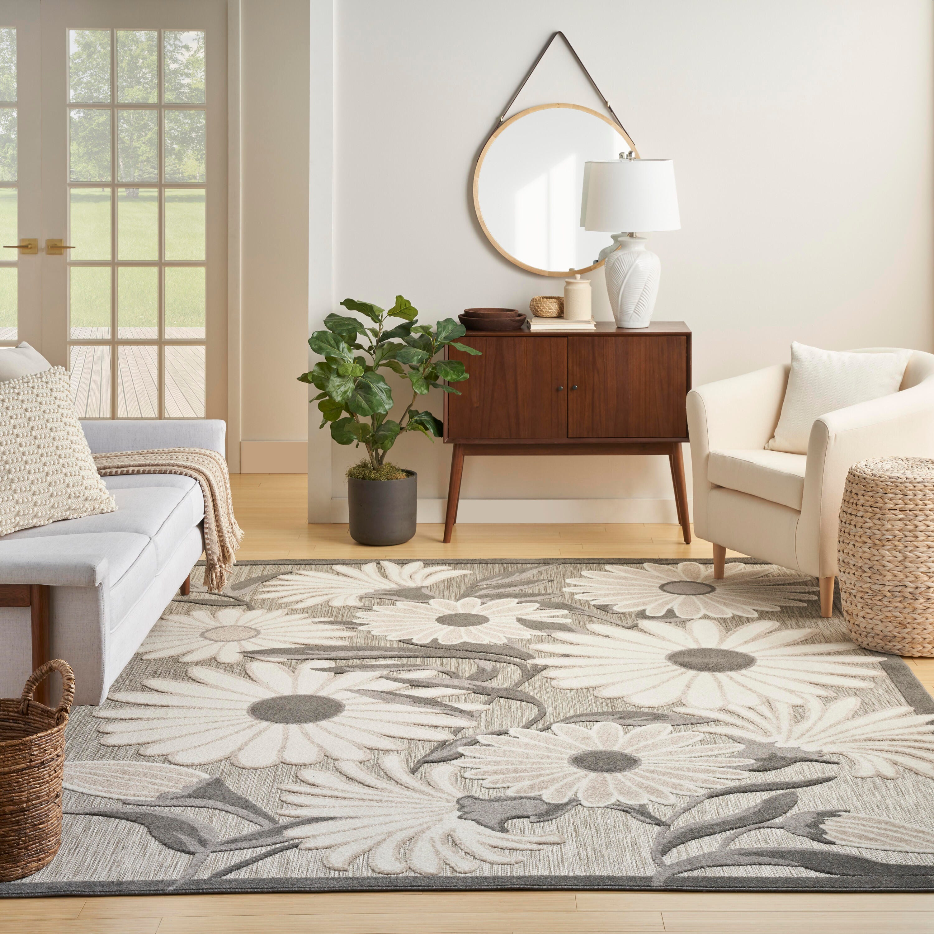 Nourison Home Splash 7'10" X 10 Daisy Floral Area Rug, Beige, large