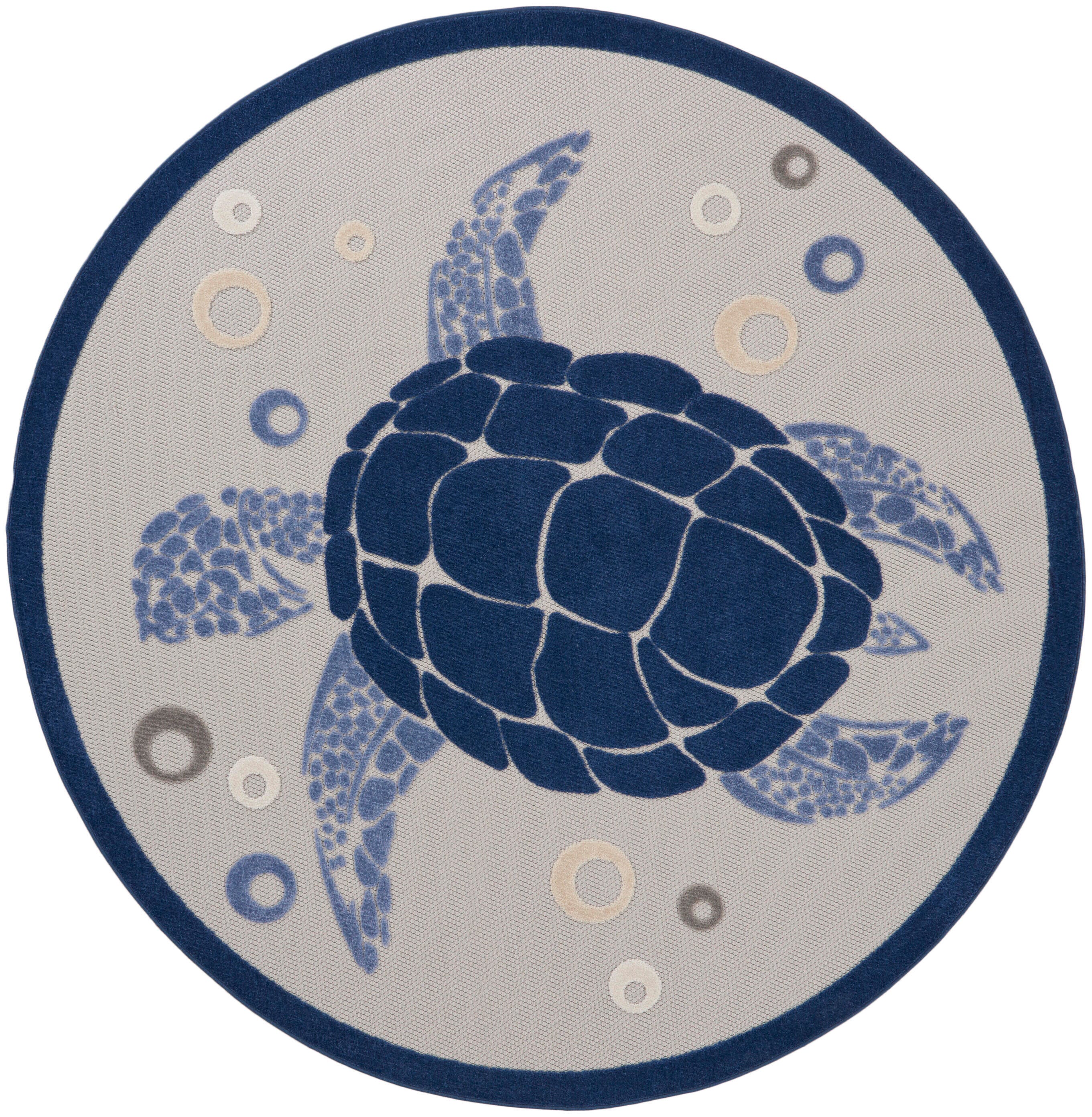 Nourison Home Splash 7'10"X Round Motif Area Rug, Navy Blue, large