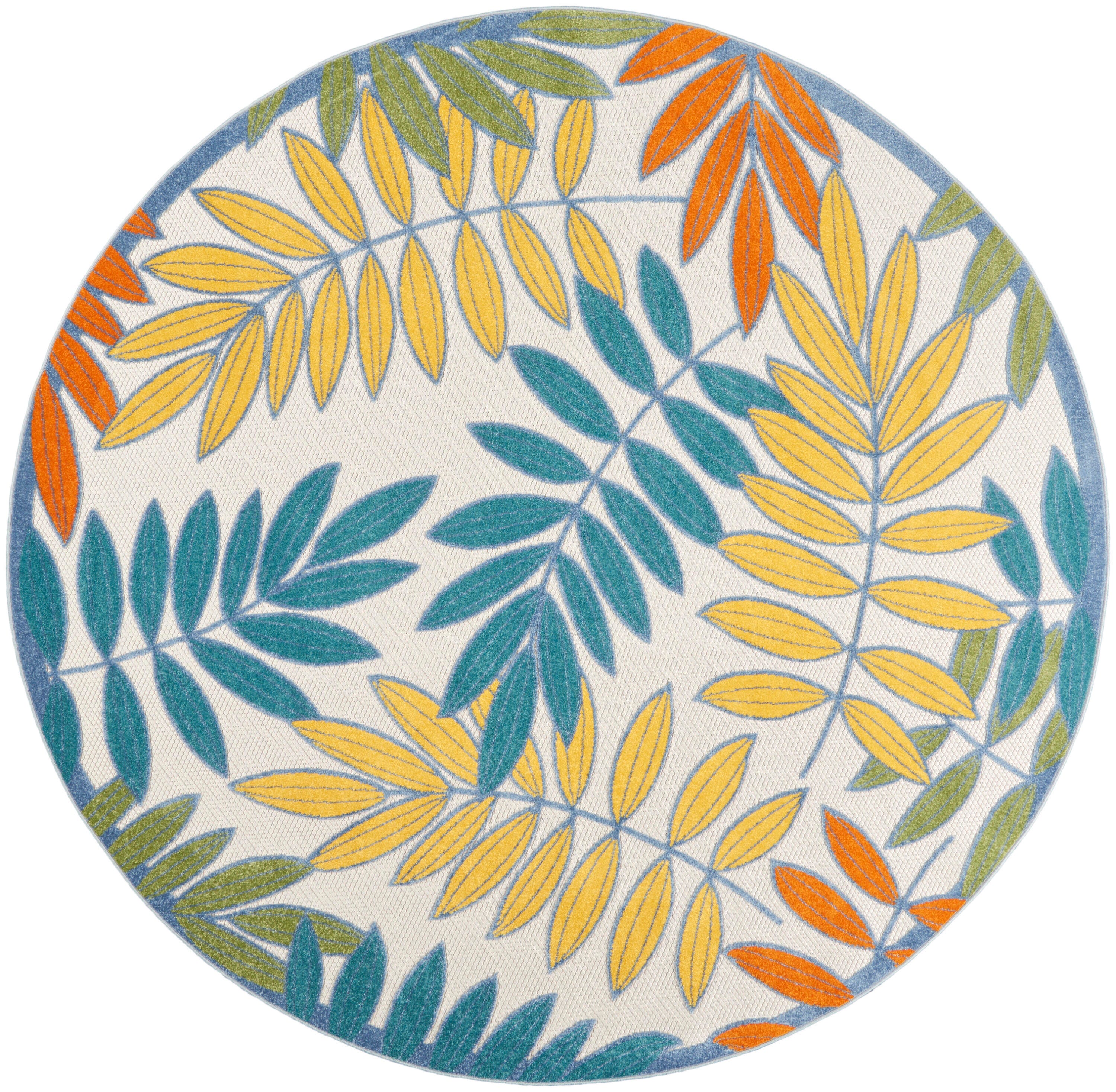 Nourison Home Splash 7'10"X Round Botanical Pattern Area Rug, Ivory/Multi, large