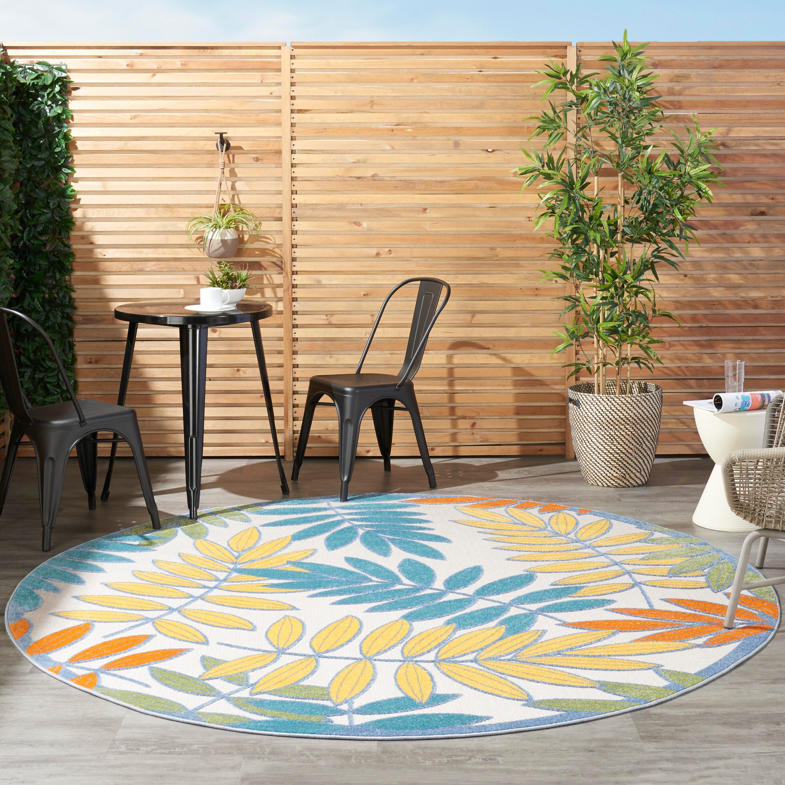 Nourison Home Splash 7'10"X Round Botanical Pattern Area Rug, Ivory/Multi, large