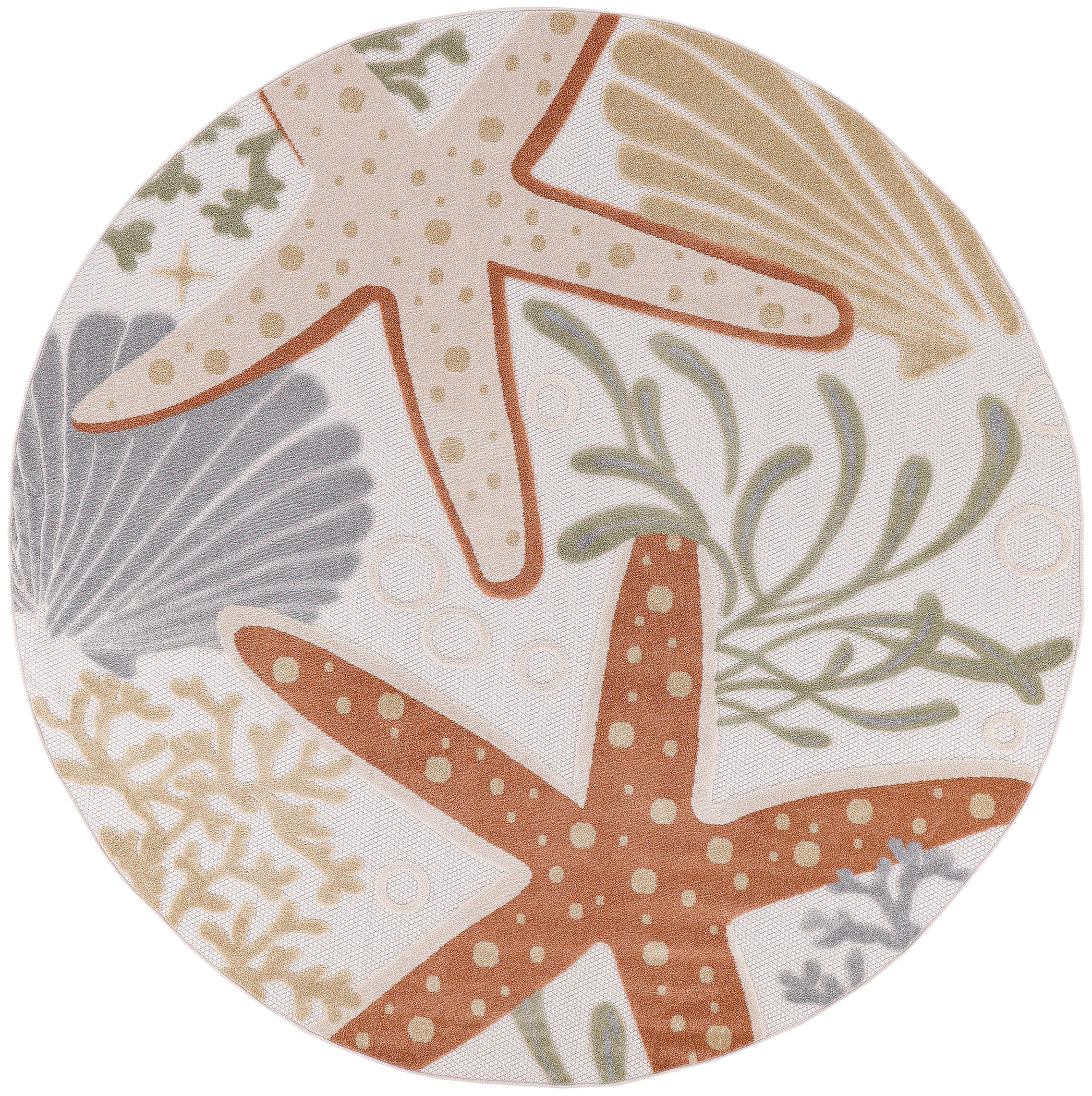 Nourison Home Splash 7'10" X Round Sea Star Indoor/Outdoor Area Rug, Ivory/Multi, large