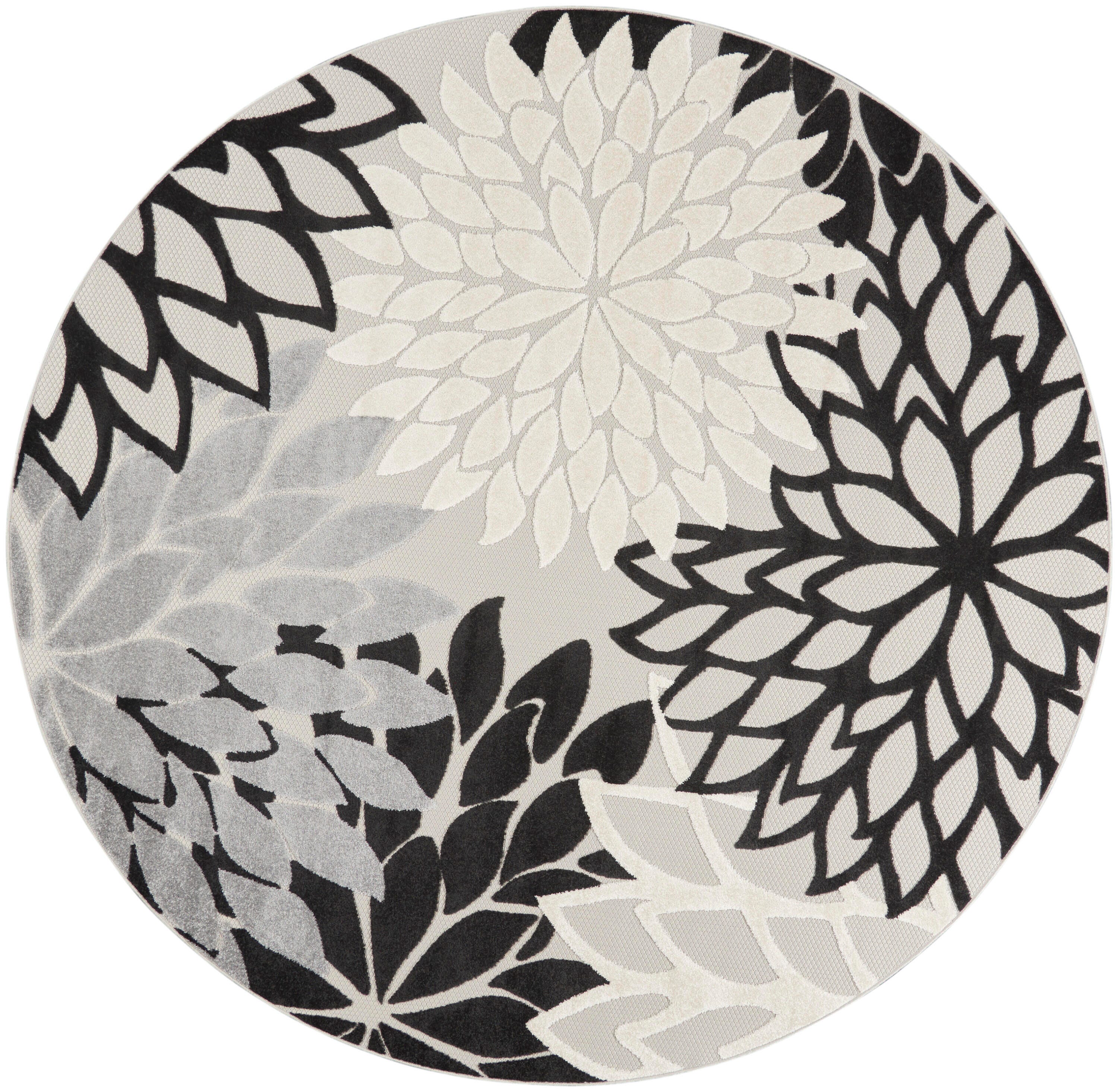 Nourison Home Splash 7'10" X Round Dahlia Floral Area Rug, Black/White, large