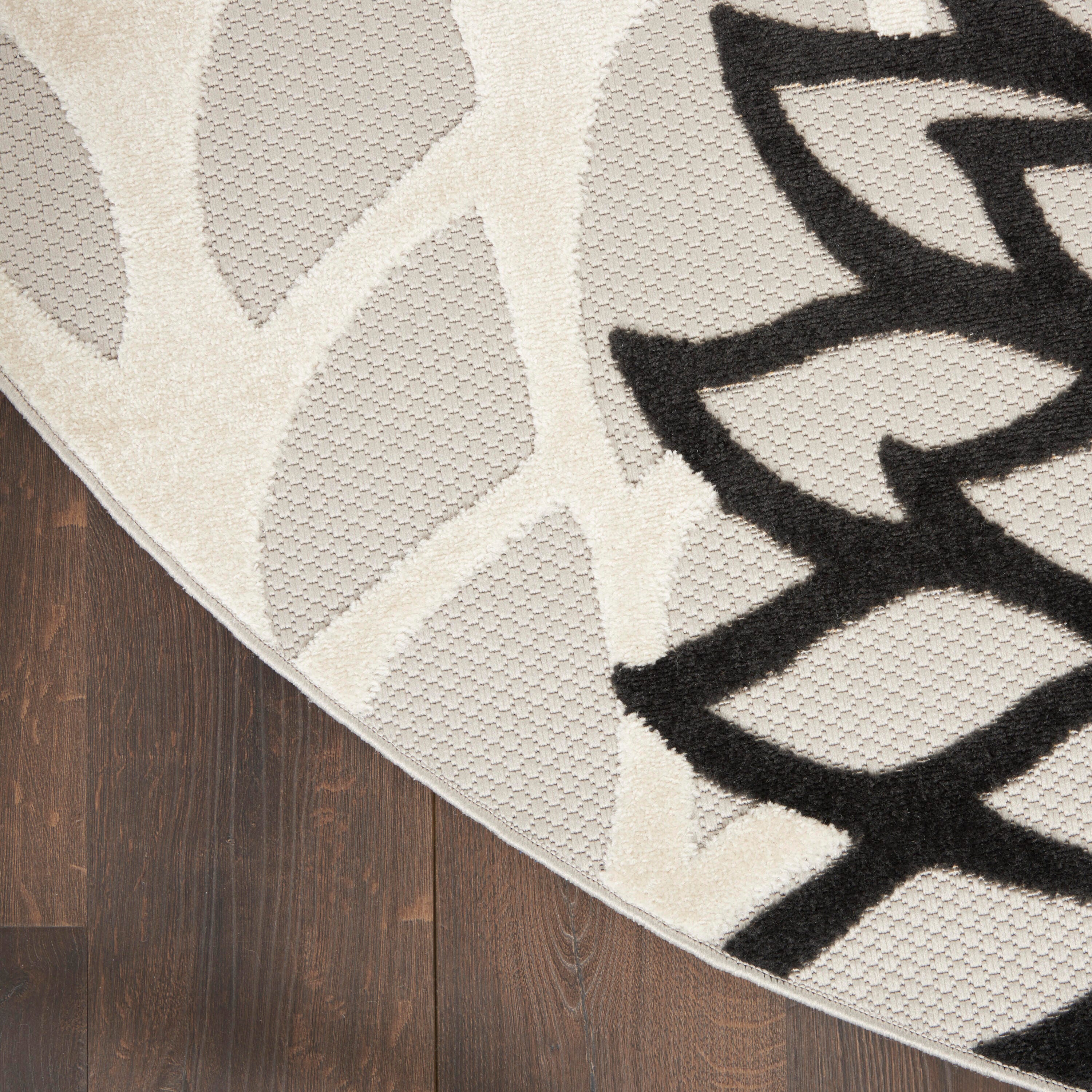 Nourison Home Splash 7'10" X Round Dahlia Floral Area Rug, Black/White, large