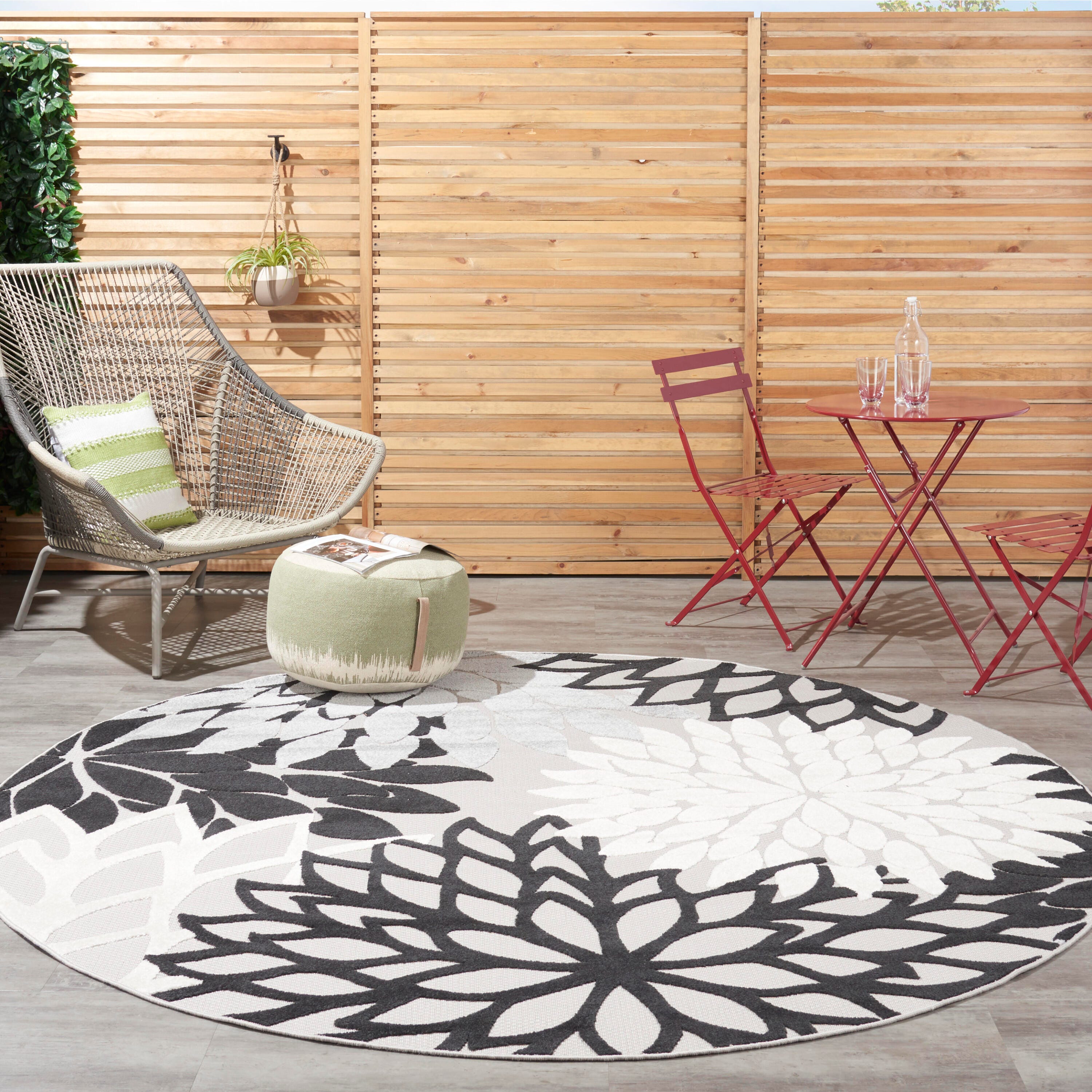 Nourison Home Splash 7'10" X Round Dahlia Floral Area Rug, Black/White, large