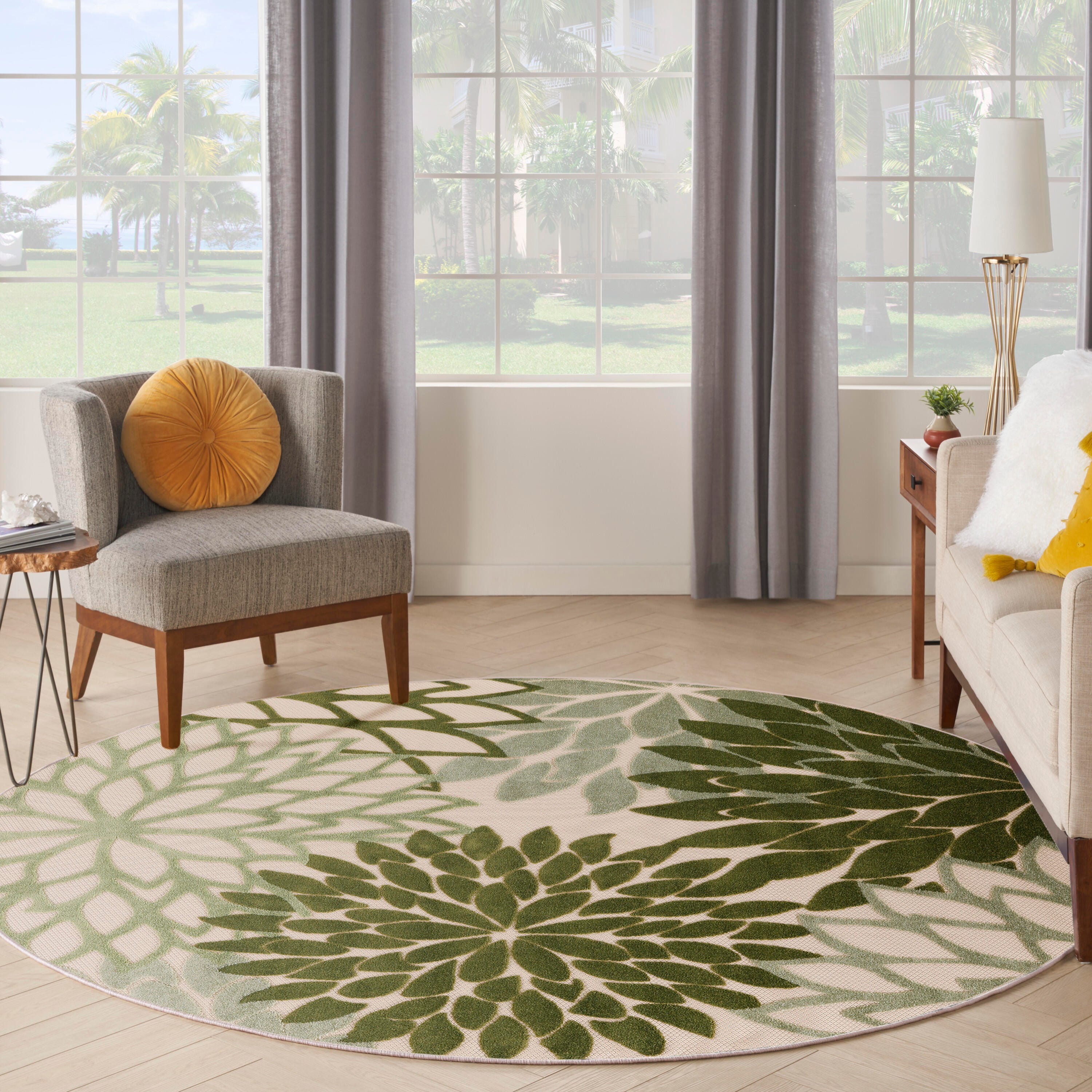 Nourison Home Splash 7'10" X Round Dahlia Floral Area Rug, Ivory/Green, large