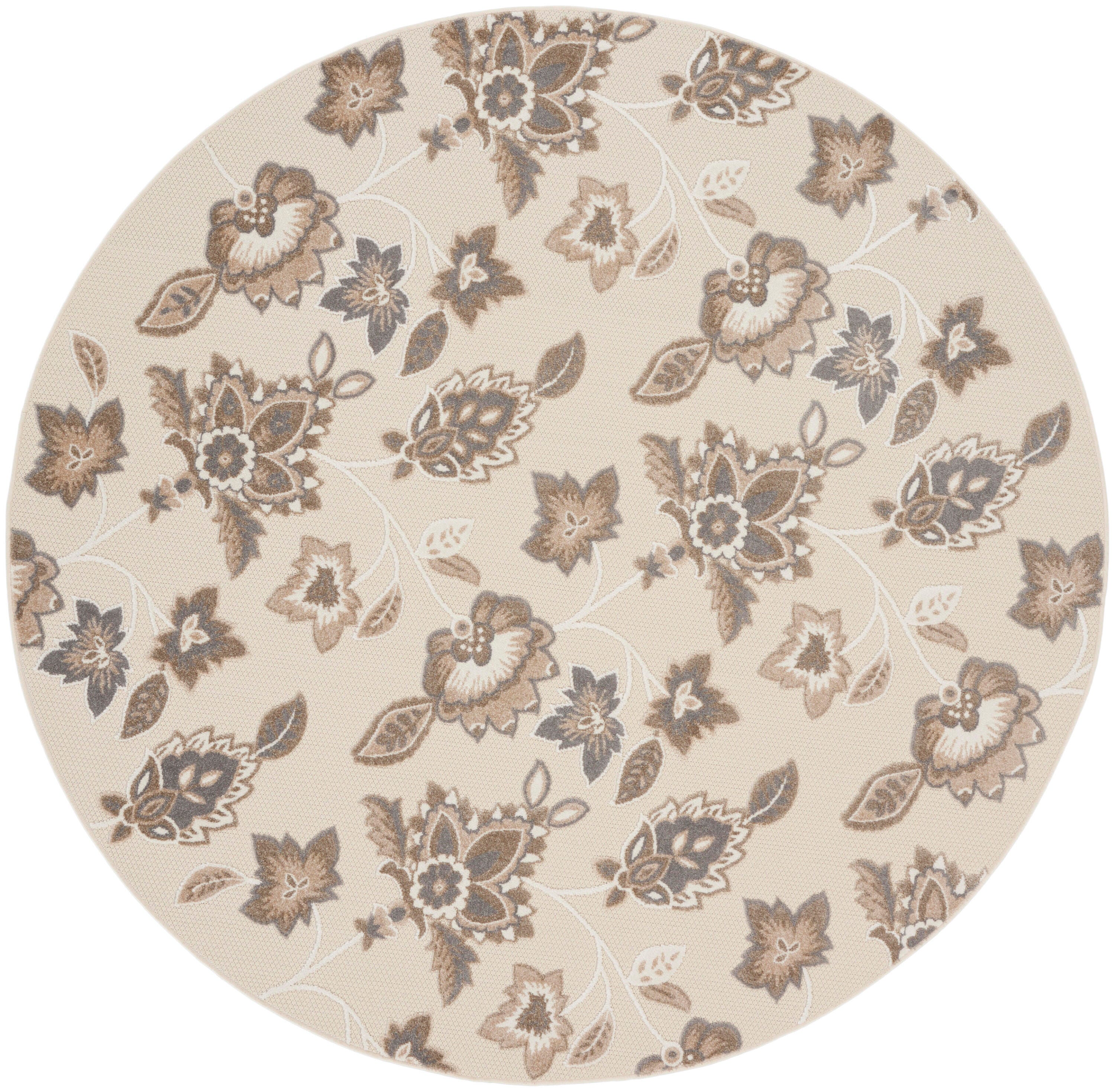 Nourison Home Splash 7'10"X Round Floral Area Rug, Beige, large
