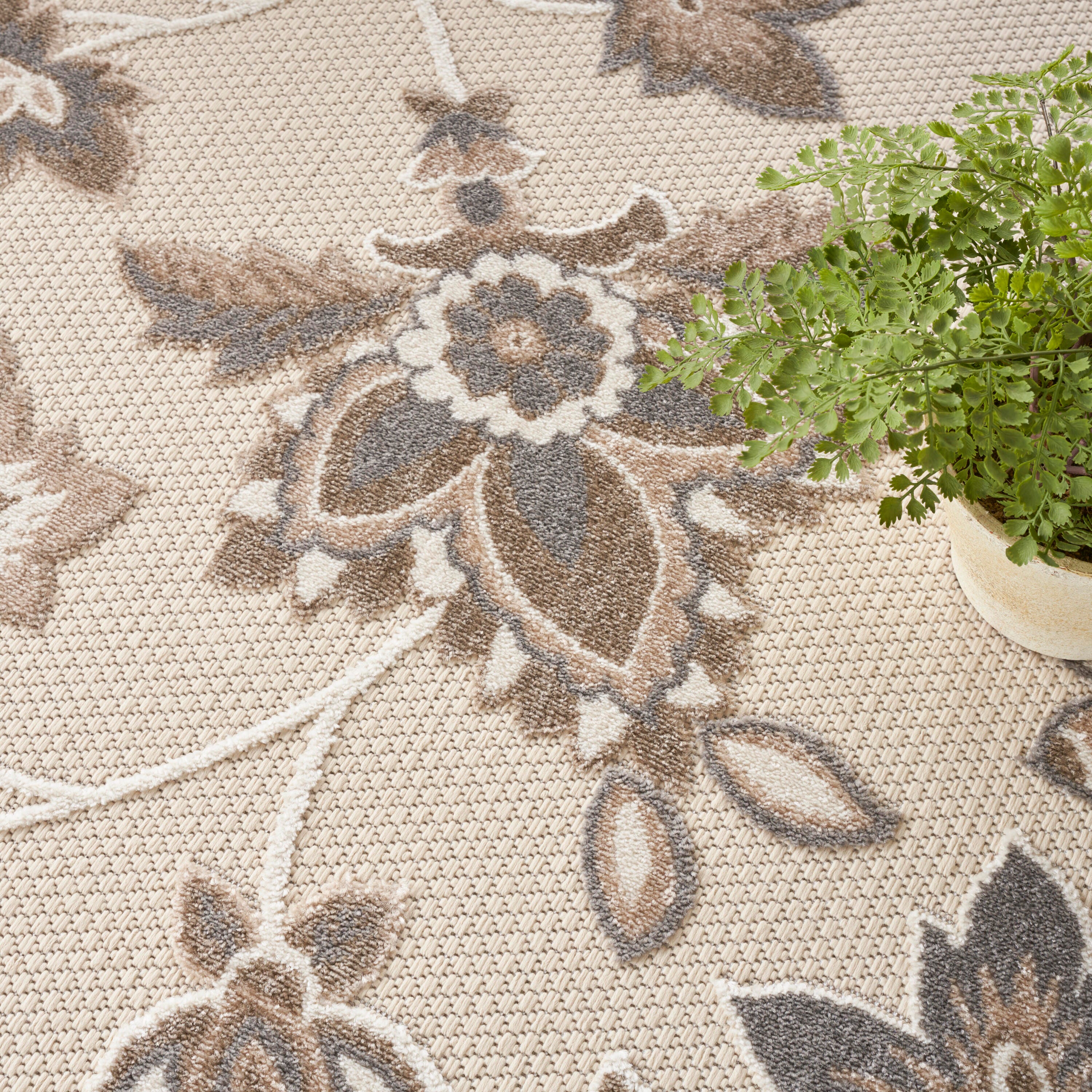 Nourison Home Splash 7'10"X Round Floral Area Rug, Beige, large