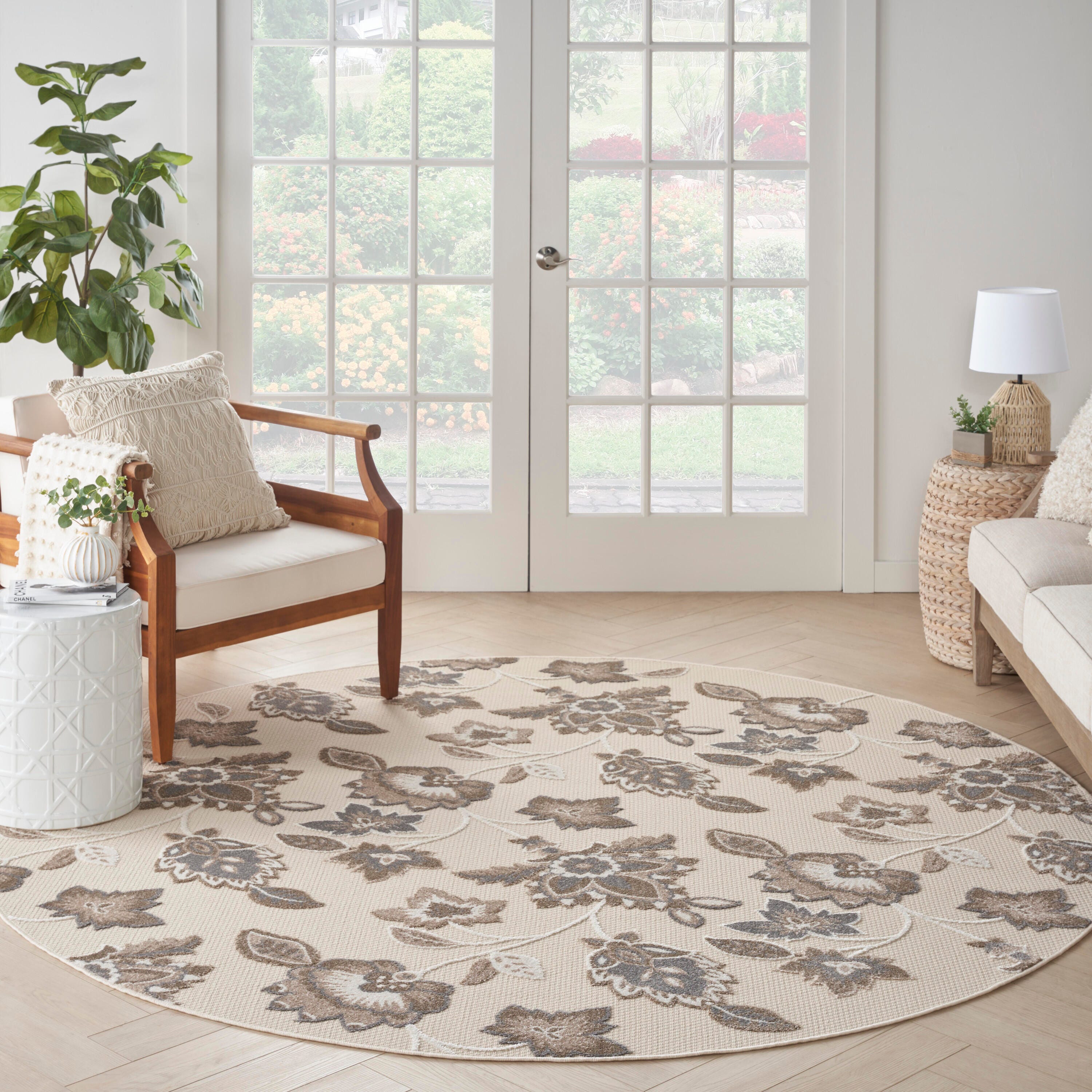 Nourison Home Splash 7'10"X Round Floral Area Rug, Beige, large