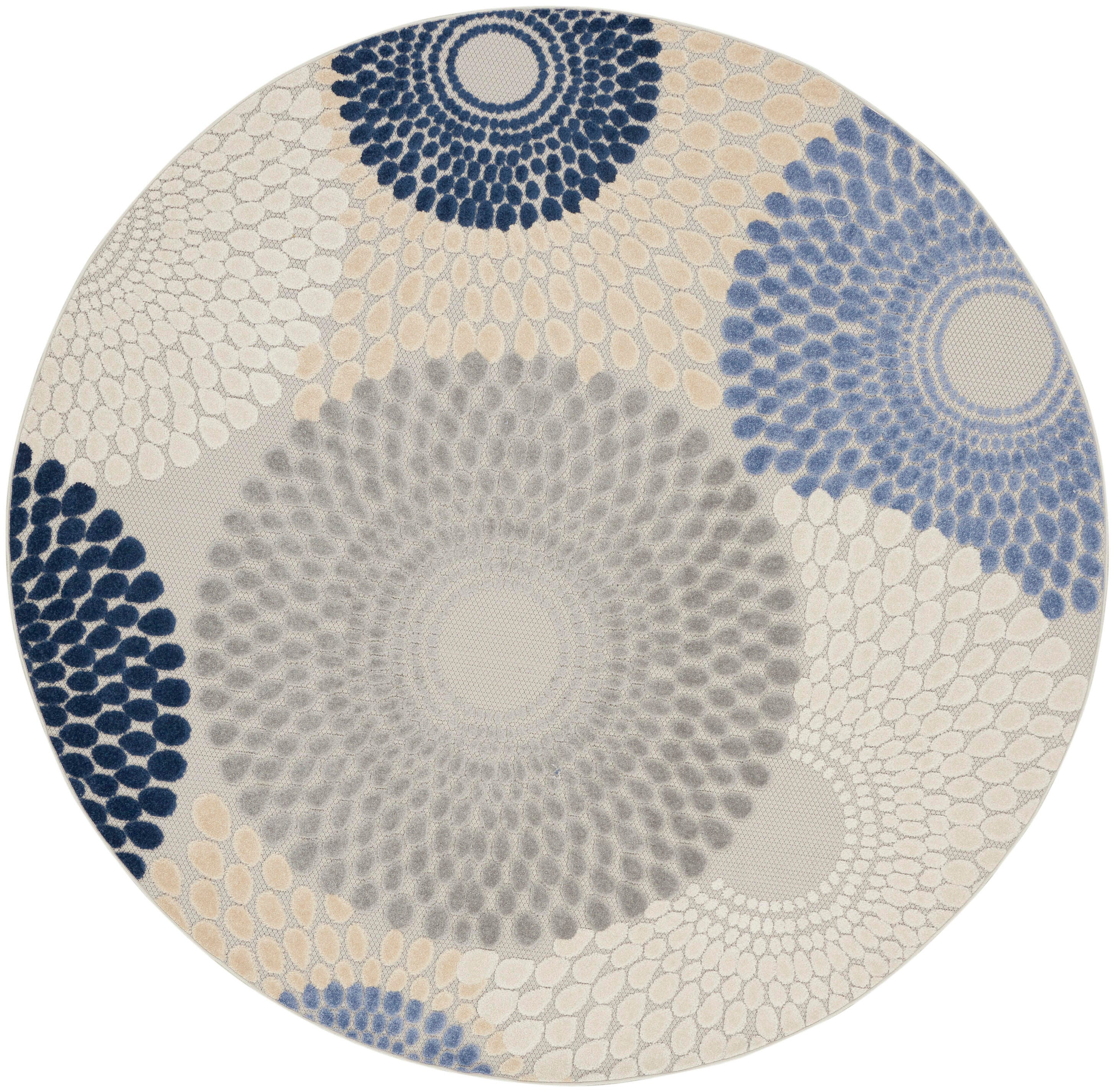 Nourison Home Splash 7'10"X Round Circular Floral Area Rug, Blue/Gray, large