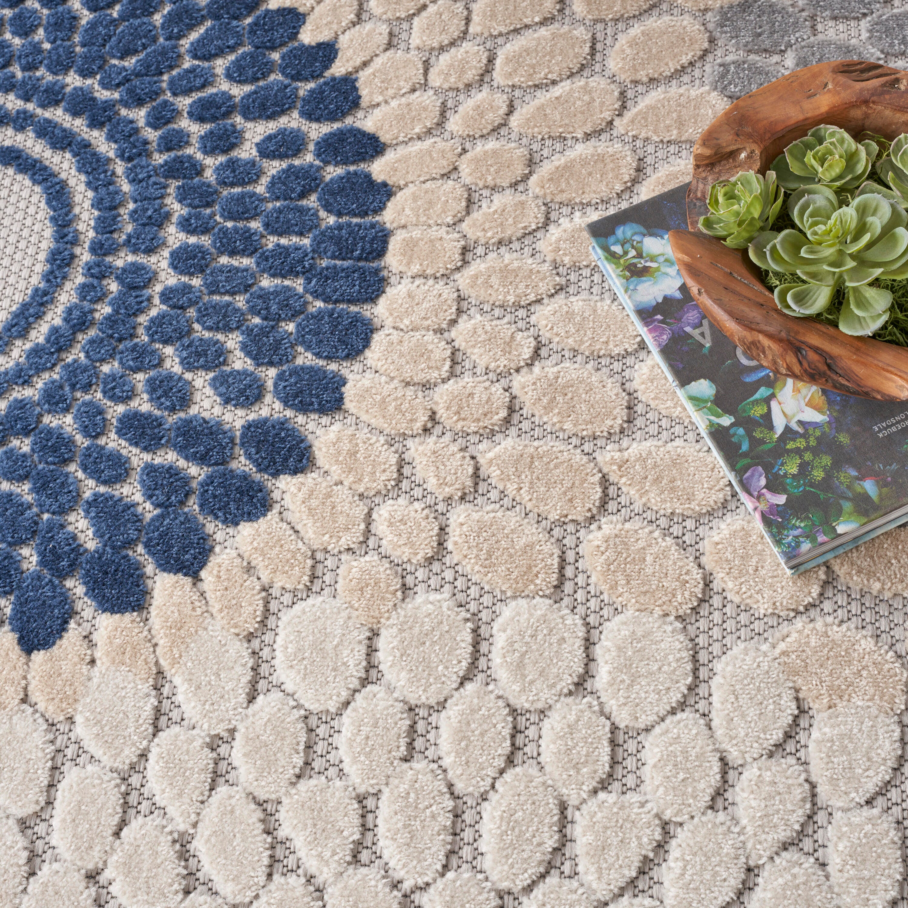 Nourison Home Splash 7'10"X Round Circular Floral Area Rug, Blue/Gray, large