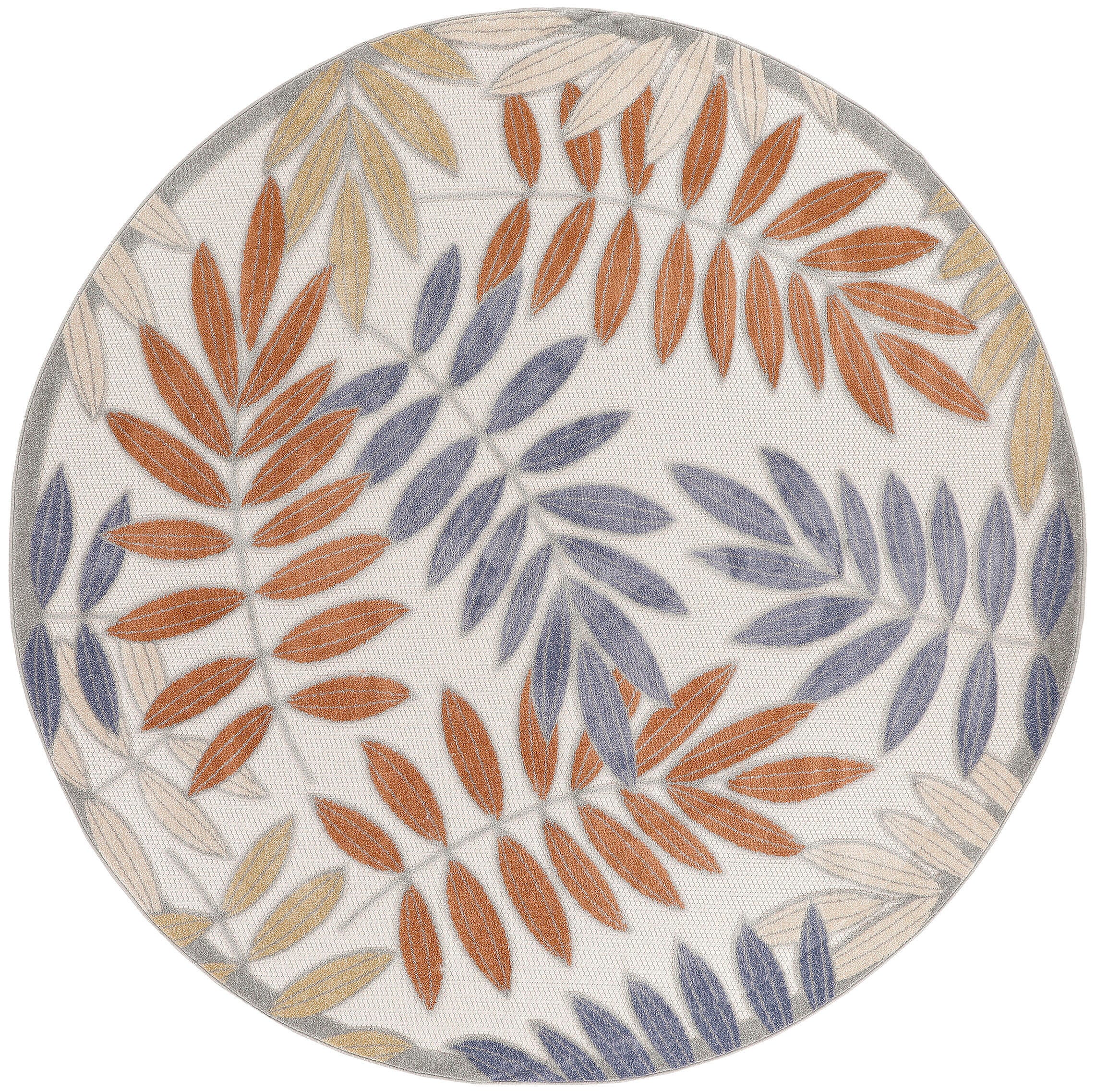 Nourison Home Splash 7'10"X Round Botanical Pattern Indoor/Outdoor Area Rug, Blue/Mocha, large