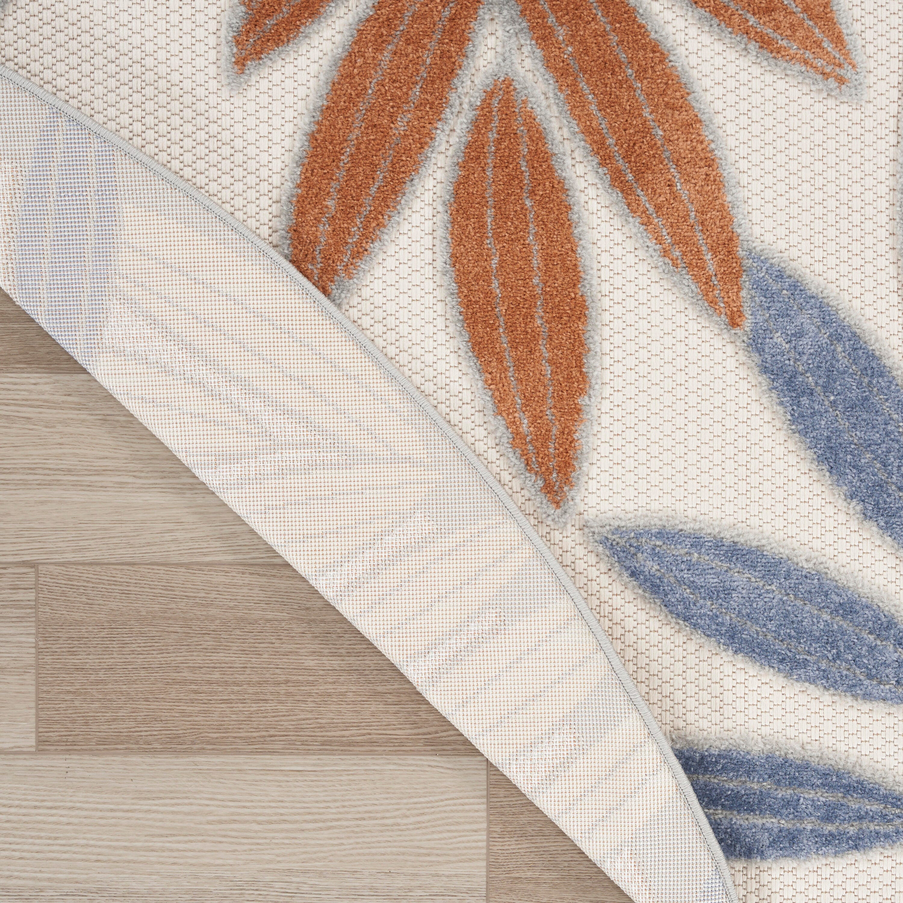 Nourison Home Splash 7'10"X Round Botanical Pattern Indoor/Outdoor Area Rug, Blue/Mocha, large
