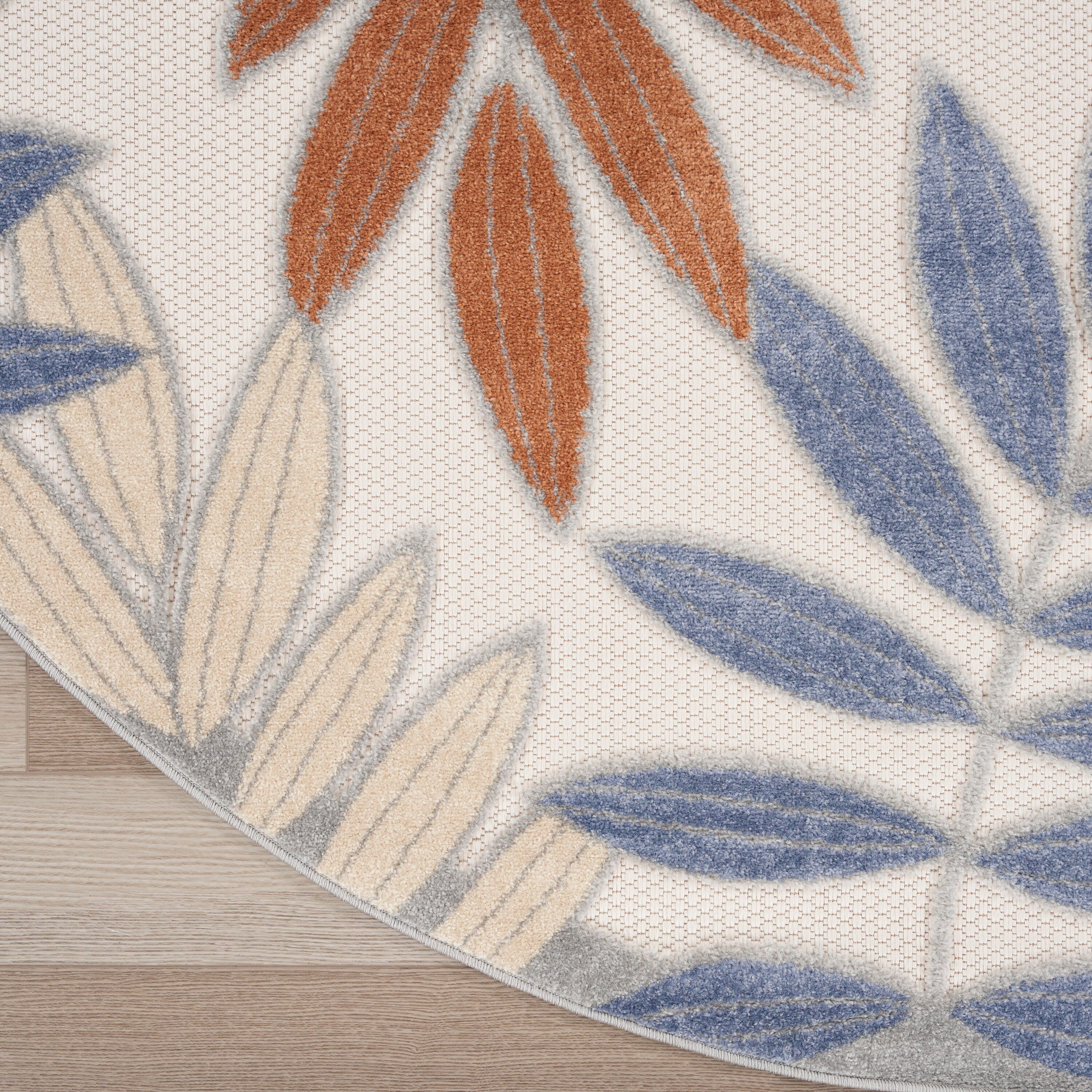 Nourison Home Splash 7'10"X Round Botanical Pattern Indoor/Outdoor Area Rug, Blue/Mocha, large