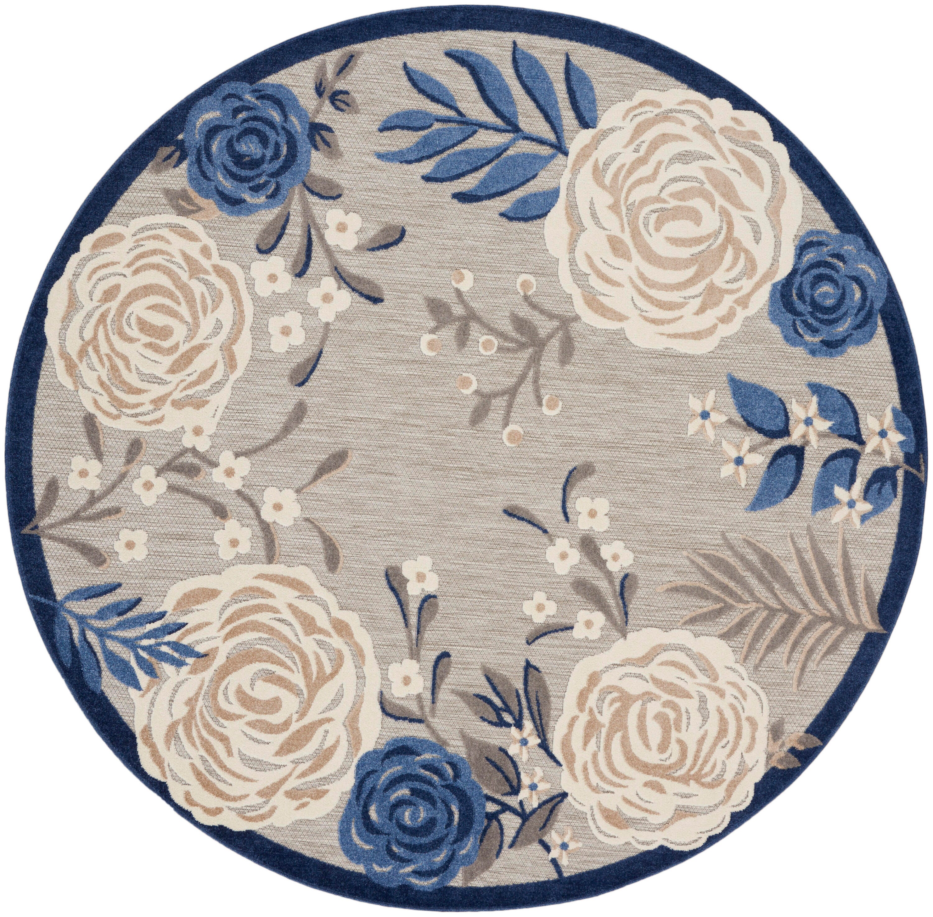 Nourison Home Splash 7'10"X Round Rose Floral Area Rug, Blue/Gray, large