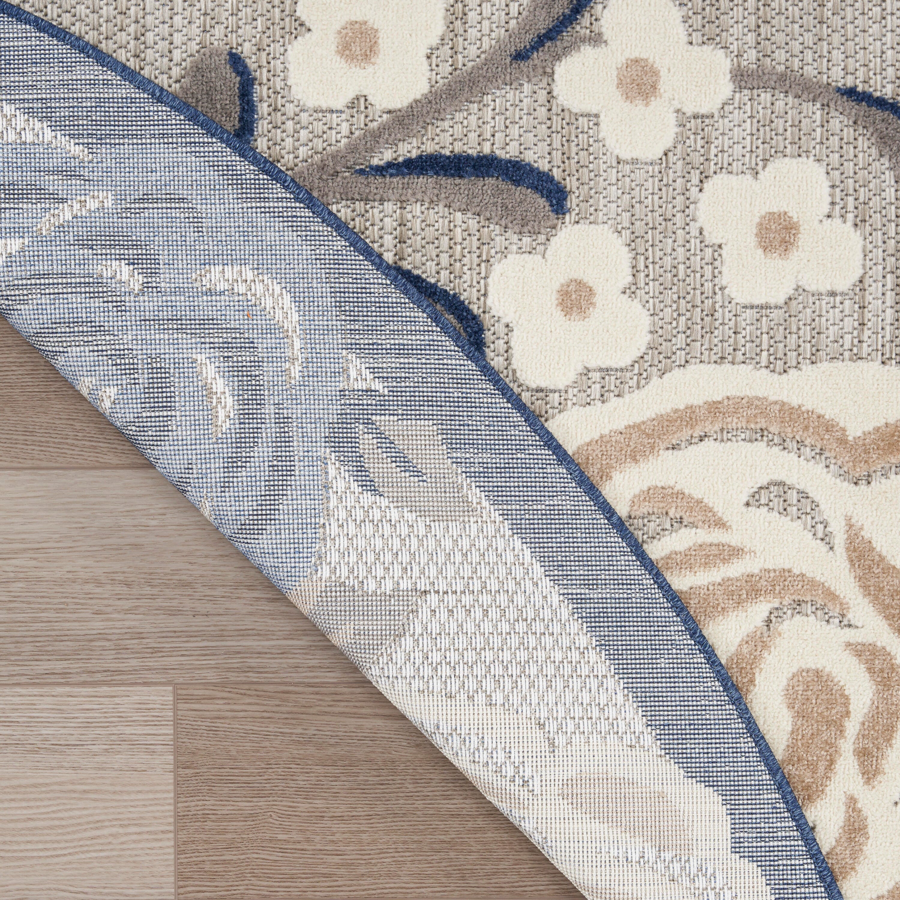 Nourison Home Splash 7'10"X Round Rose Floral Area Rug, Blue/Gray, large