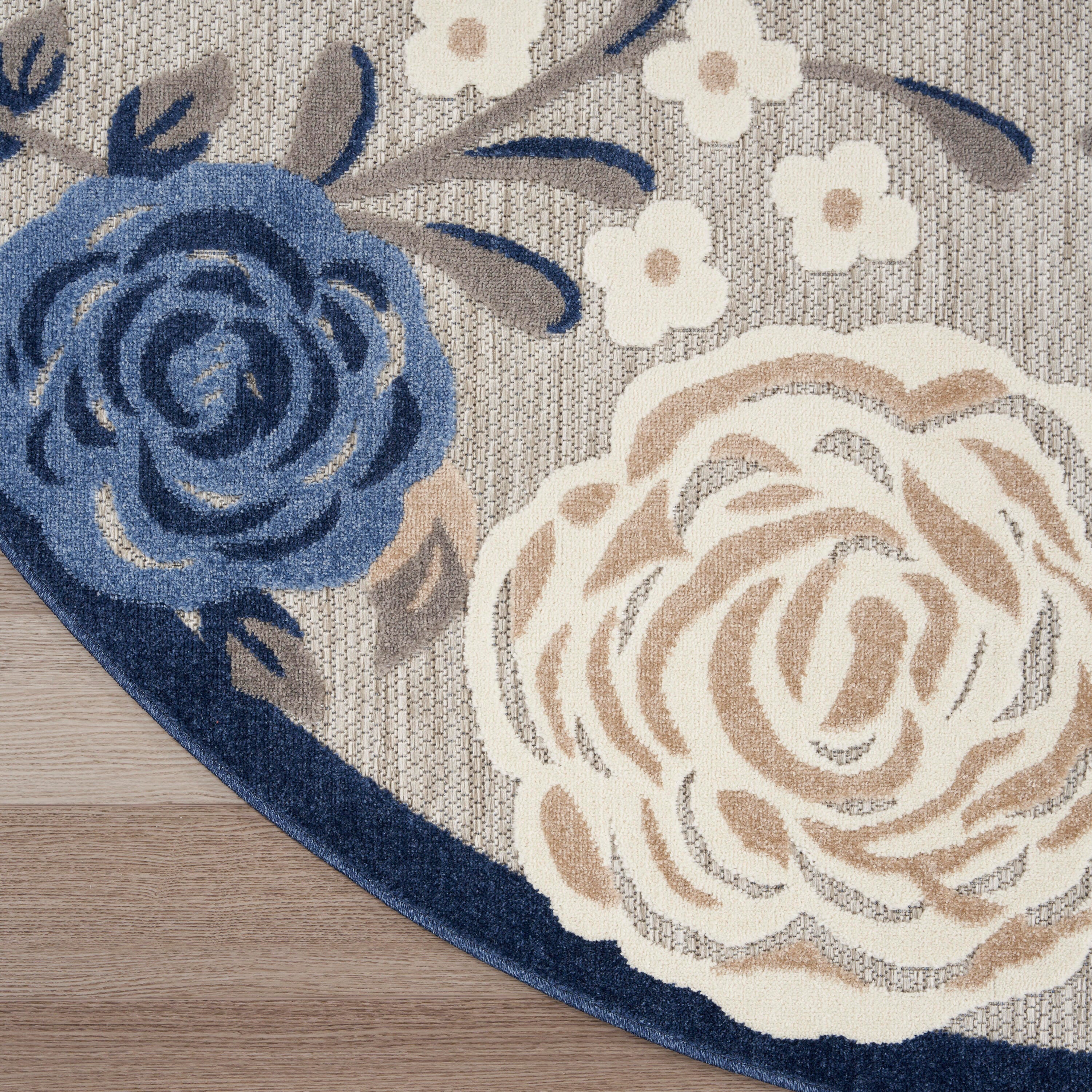 Nourison Home Splash 7'10"X Round Rose Floral Area Rug, Blue/Gray, large