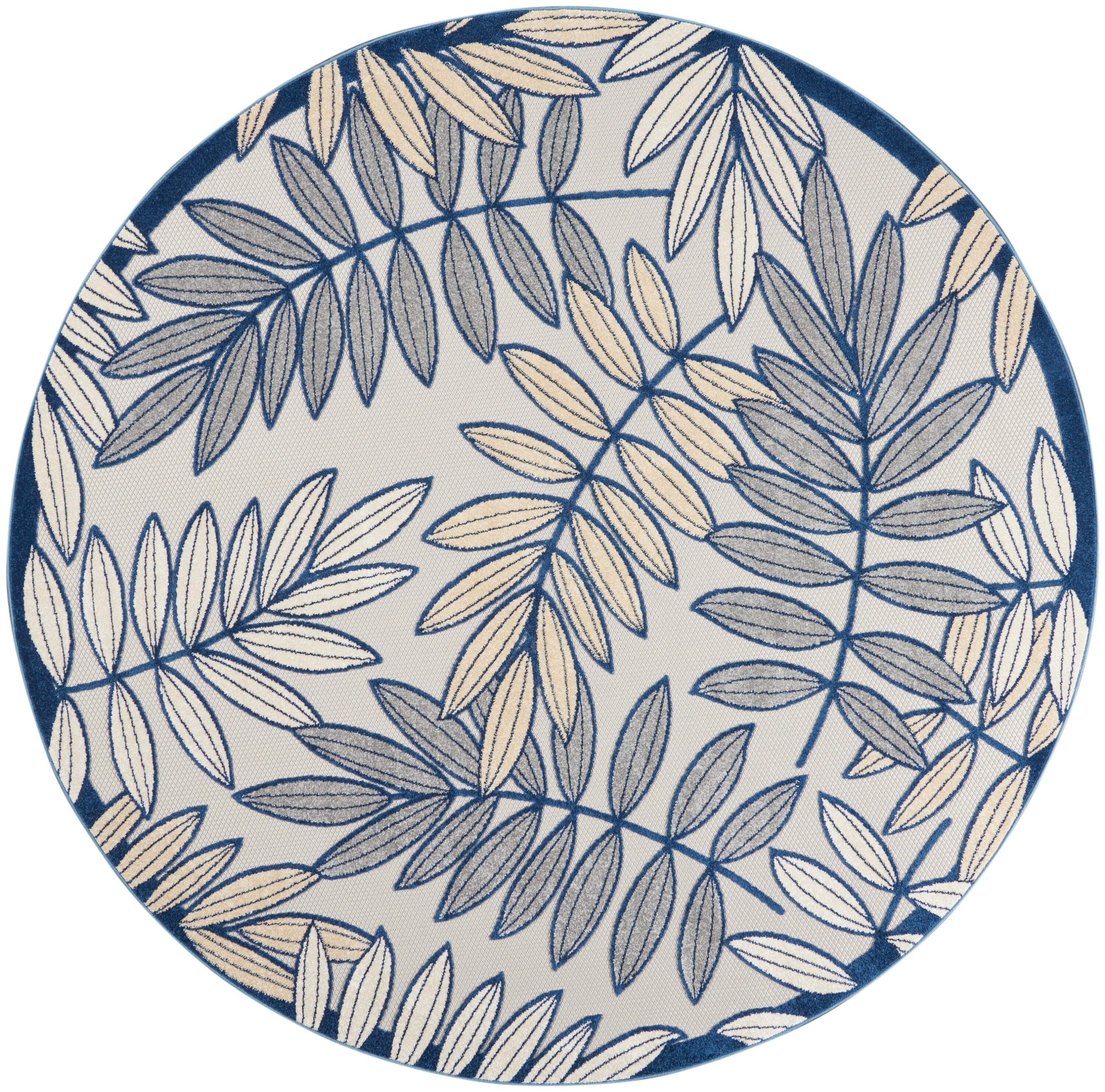 Nourison Home Splash 7'10"X Round Botanical Pattern Area Rug, Ivory/Navy, large