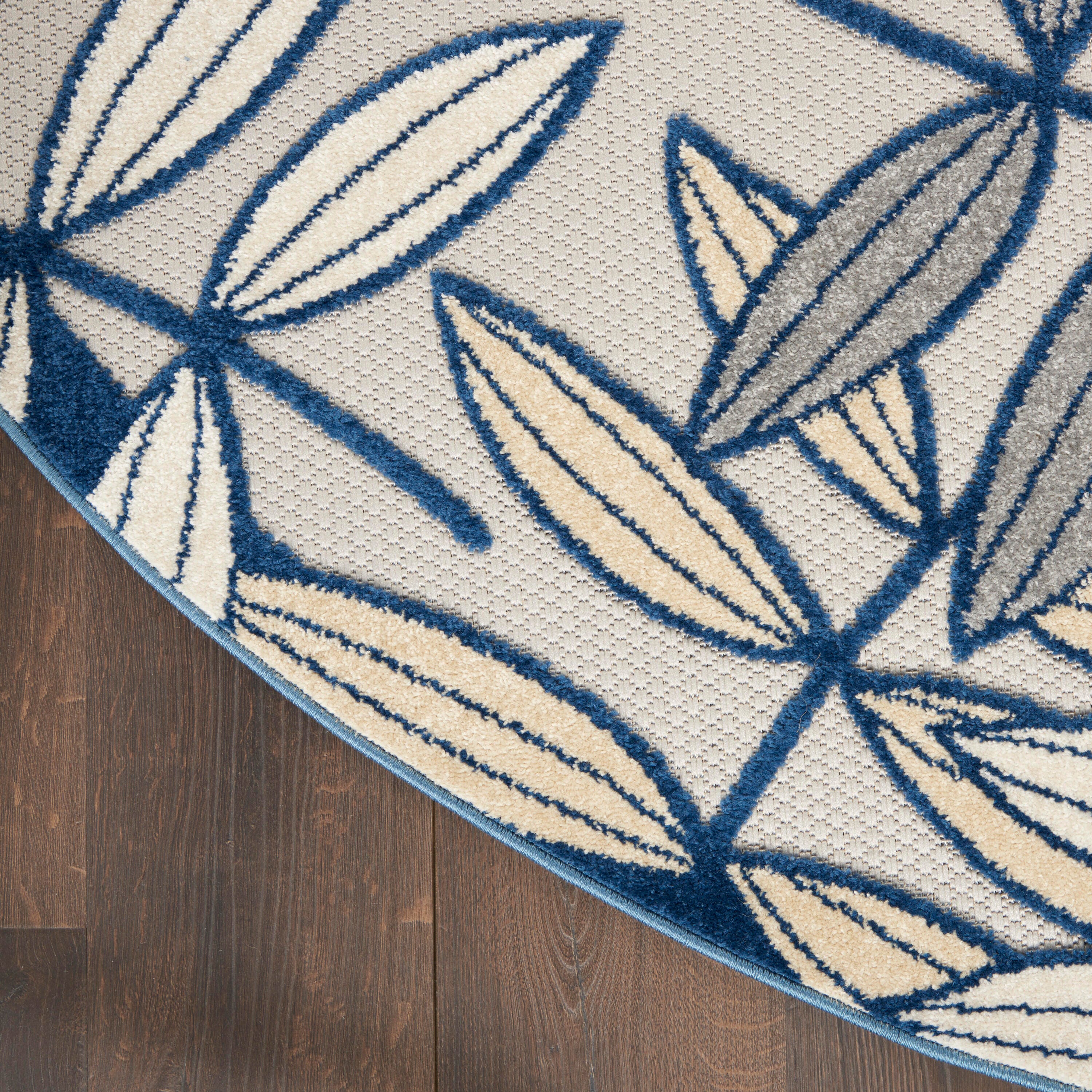 Nourison Home Splash 7'10"X Round Botanical Pattern Area Rug, Ivory/Navy, large