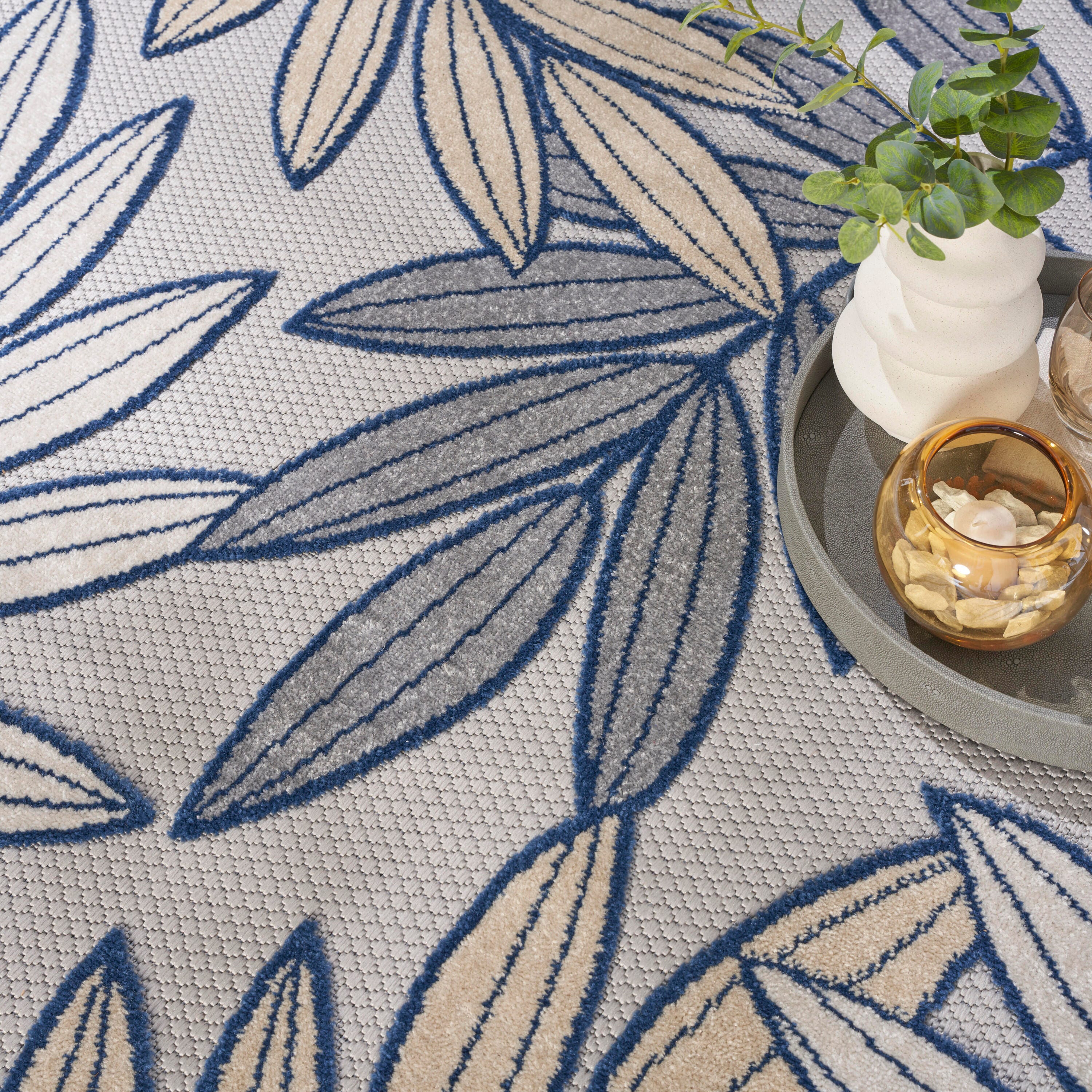 Nourison Home Splash 7'10"X Round Botanical Pattern Area Rug, Ivory/Navy, large
