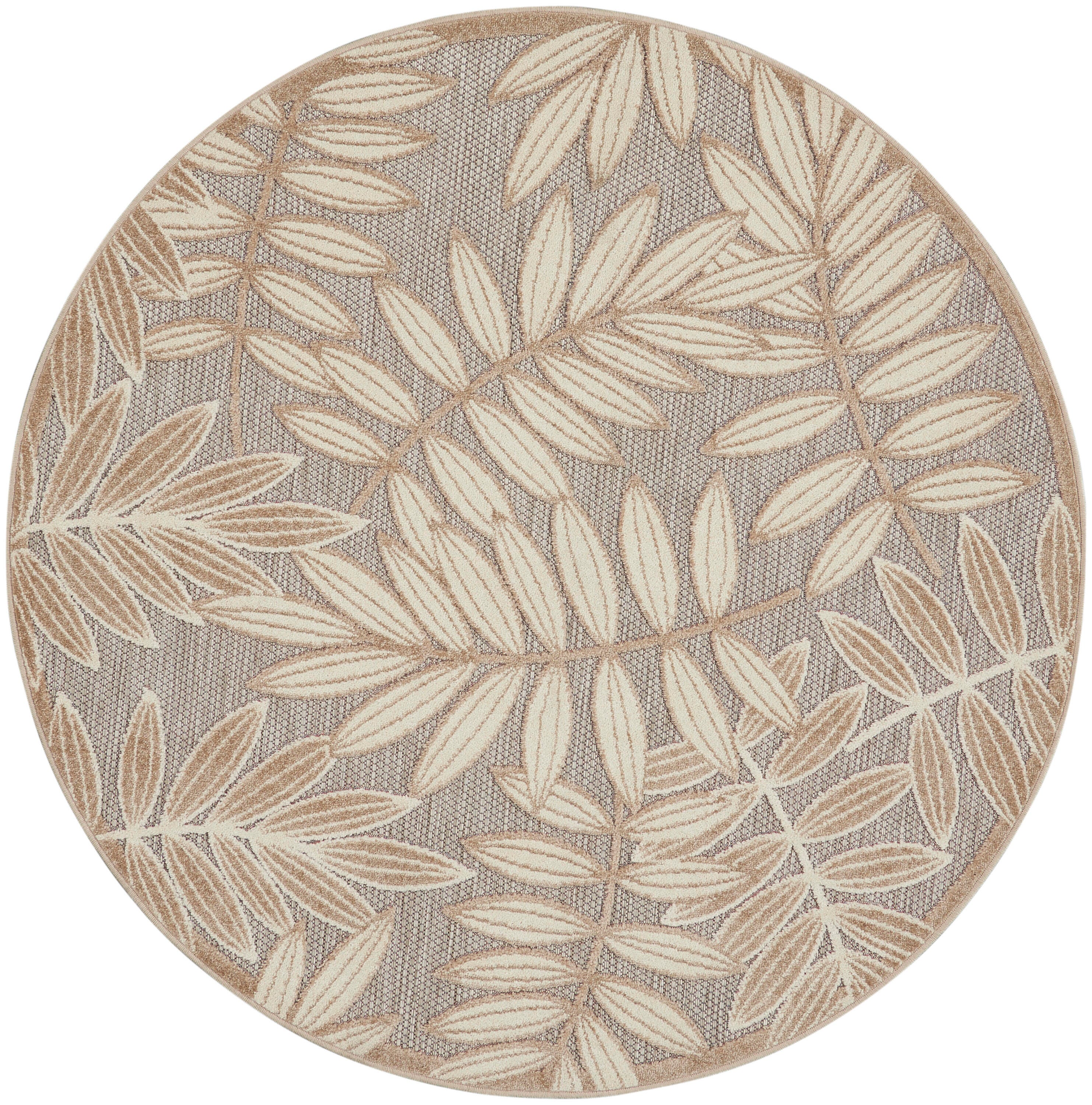Nourison Home Splash 7'10"X Round Botanical Pattern Area Rug, Natural, large