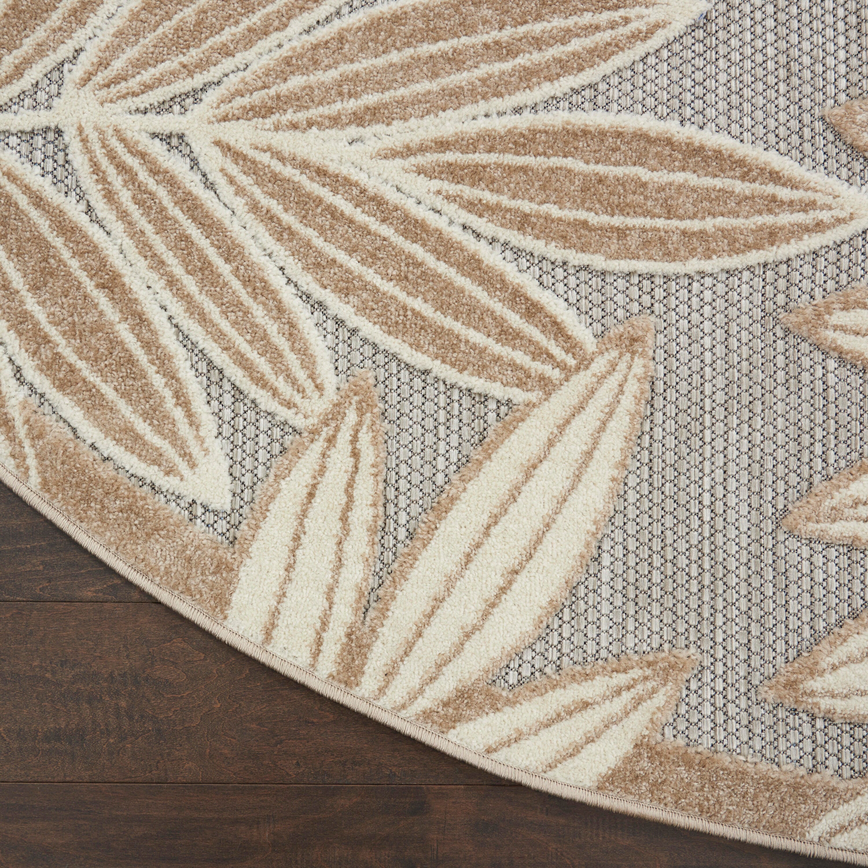 Nourison Home Splash 7'10"X Round Botanical Pattern Area Rug, Natural, large