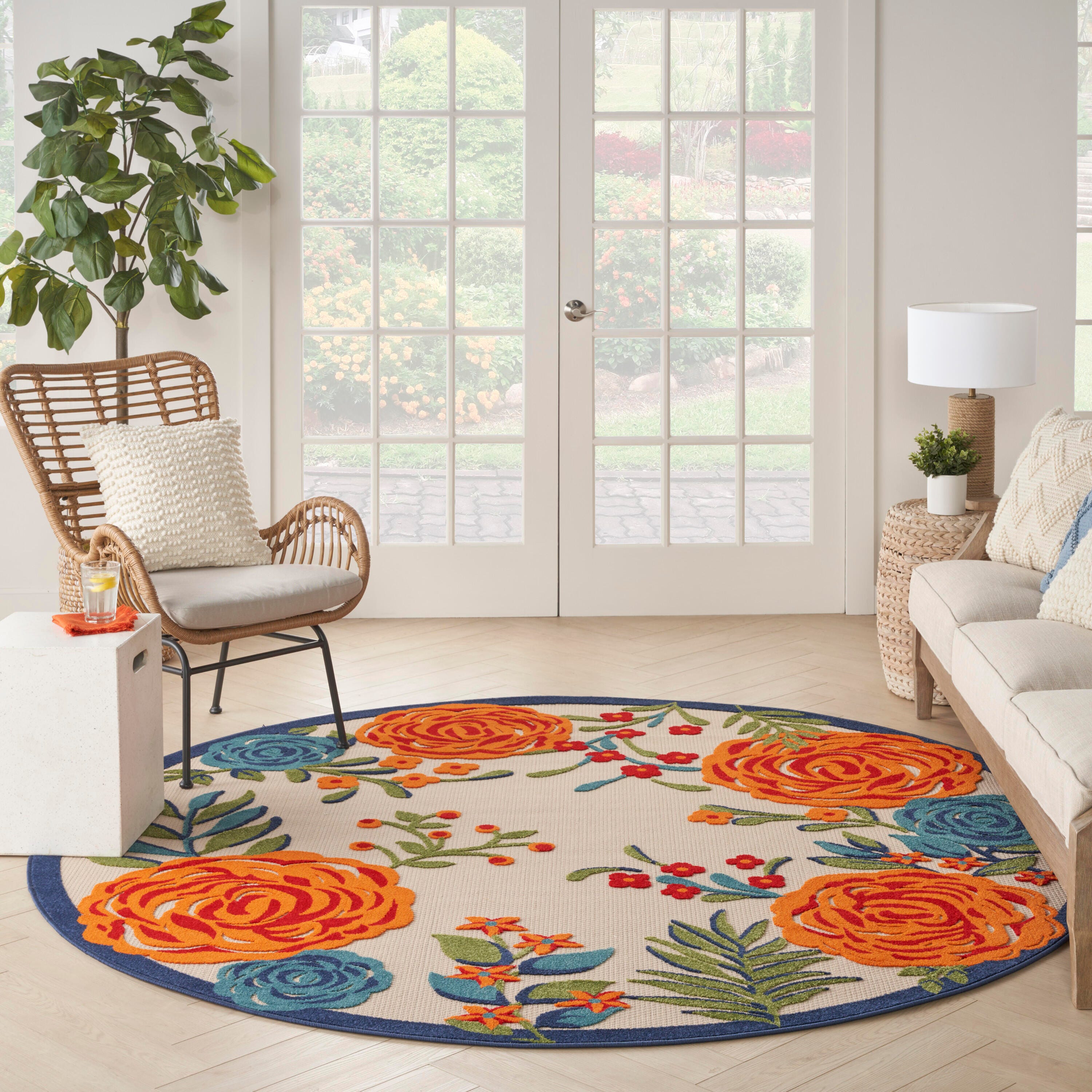 Nourison Home Splash 7'10"X Round Rose Floral Area Rug, Multi, large