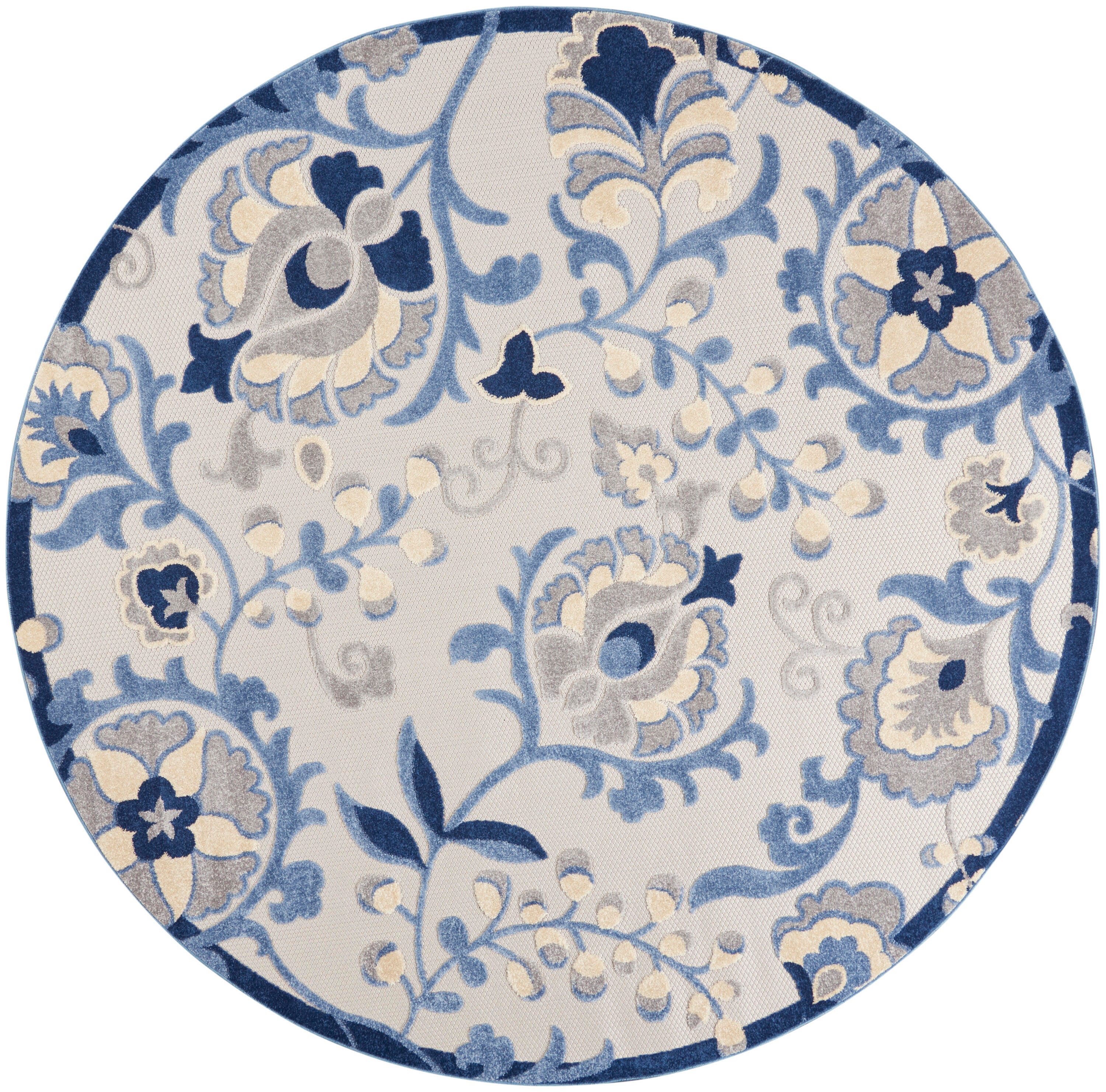 Nourison Home Splash 7'10"X Round Leafy Vines Area Rug, Blue/Gray, large