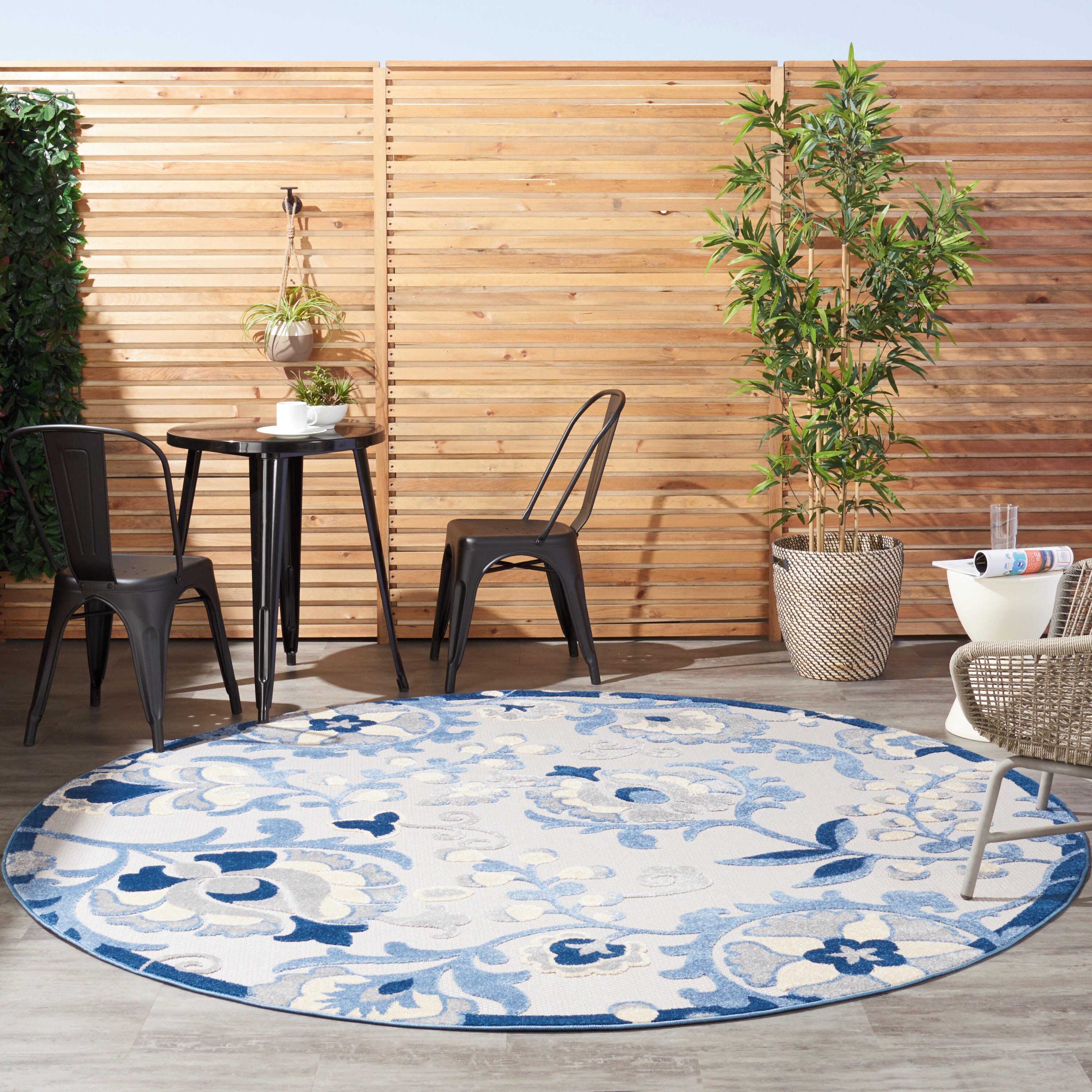 Nourison Home Splash 7'10"X Round Leafy Vines Area Rug, Blue/Gray, large
