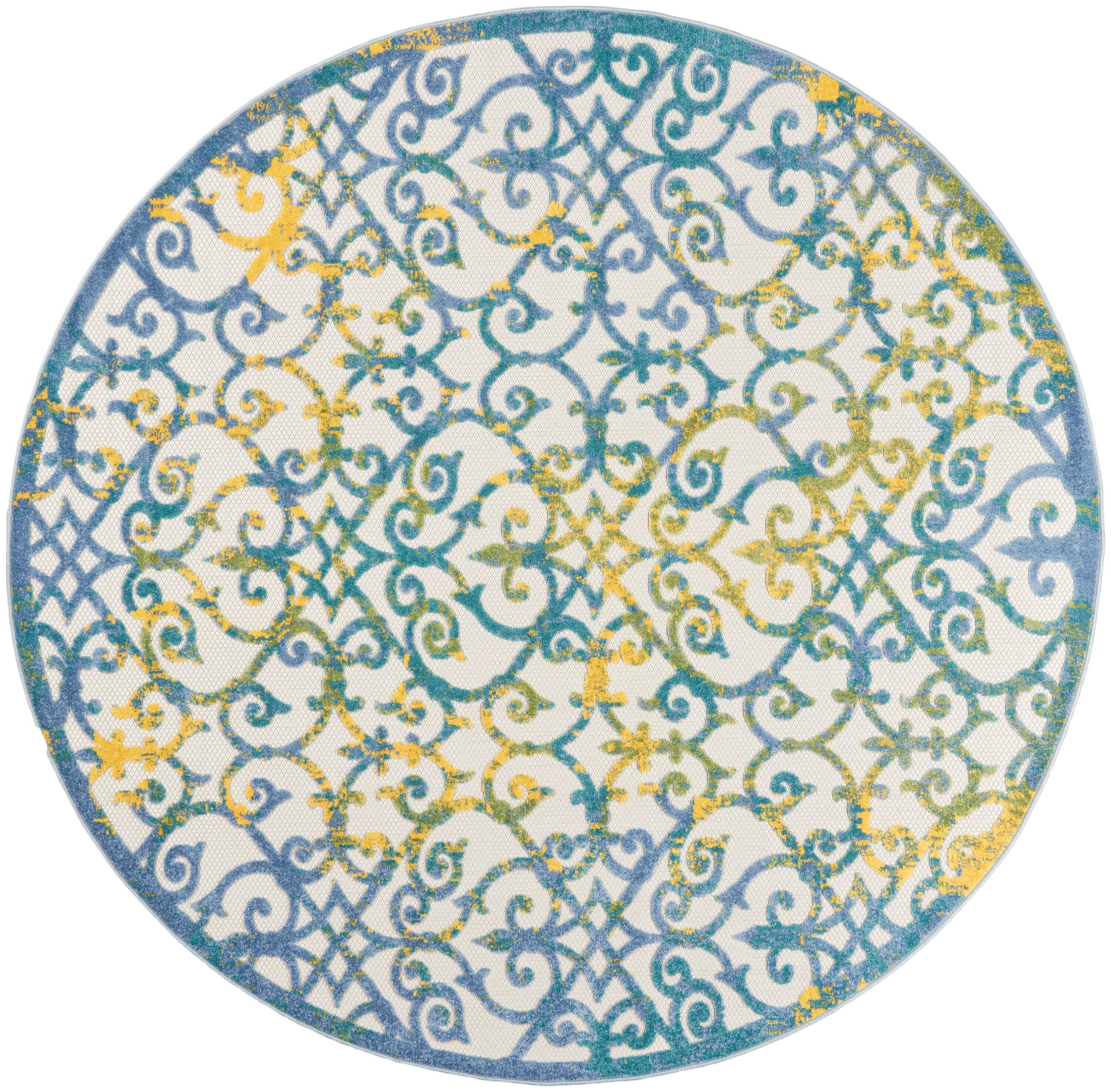Nourison Home Splash 7'10"X Round Geometric Area Rug, Ivory Blue, large