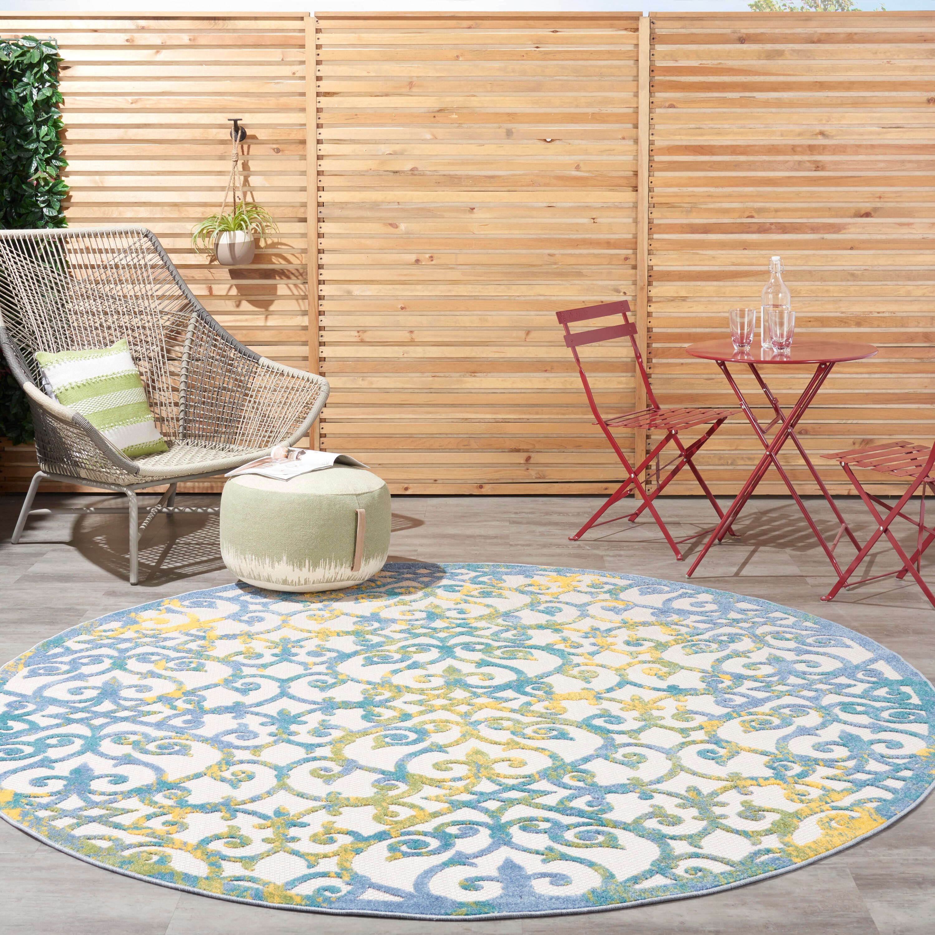 Nourison Home Splash 7'10"X Round Geometric Area Rug, Ivory Blue, large