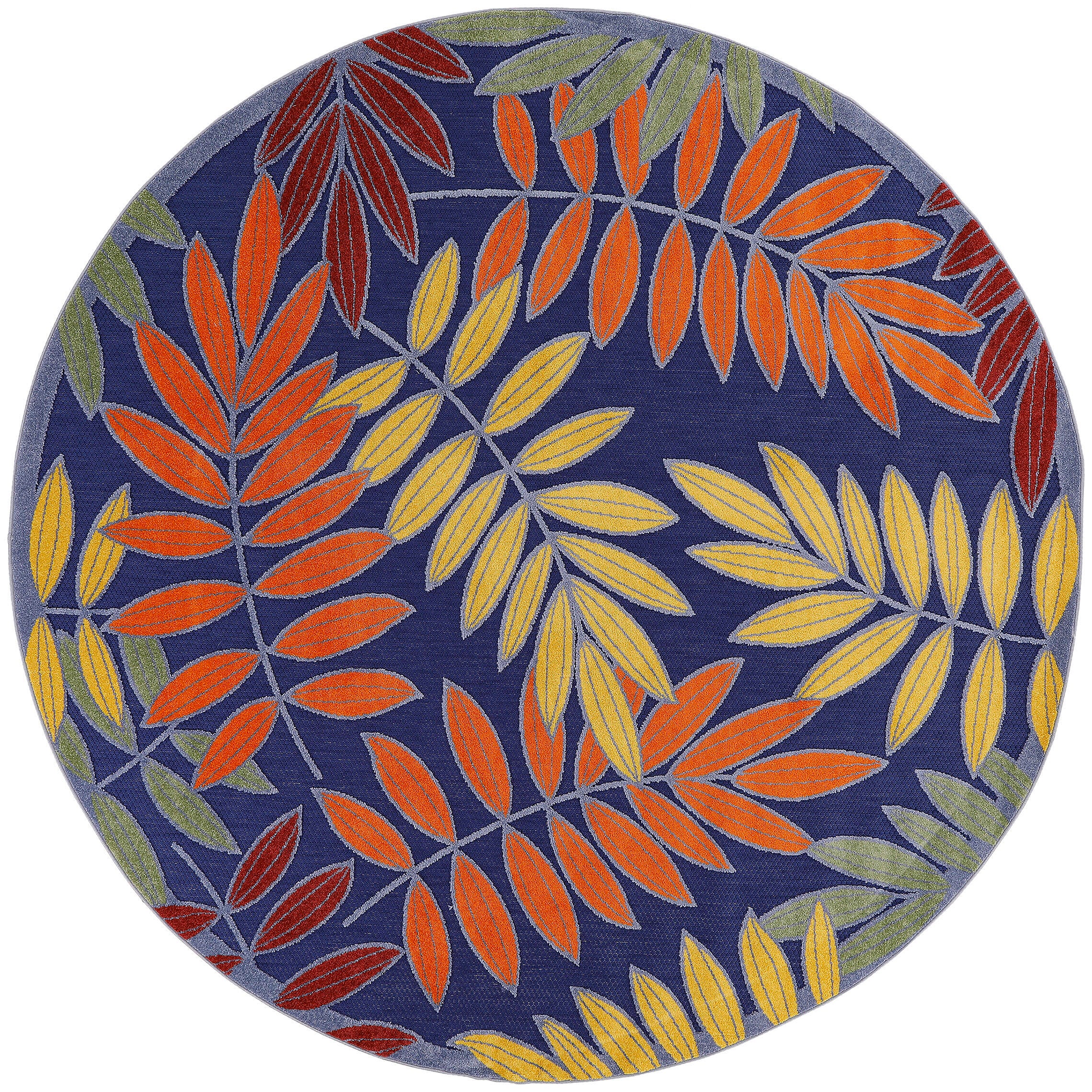 Nourison Home Splash 7'10"X Round Botanical Pattern Indoor/Outdoor Area Rug, Navy/Multi, large