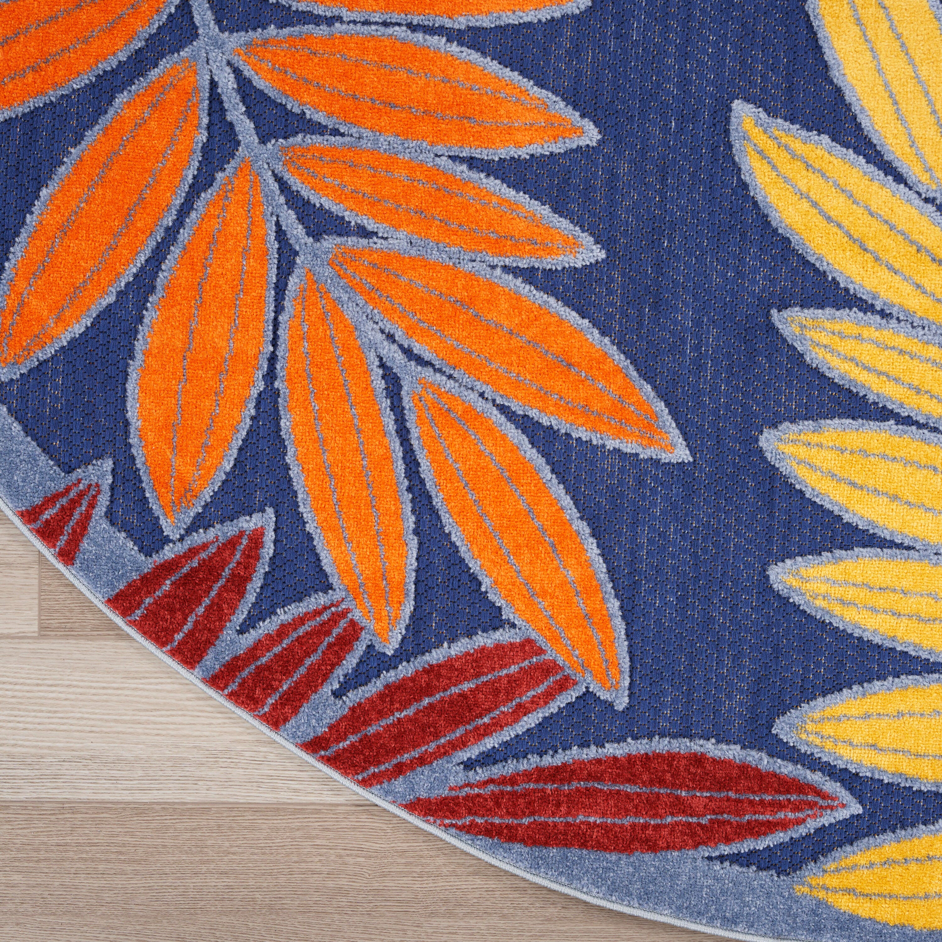 Nourison Home Splash 7'10"X Round Botanical Pattern Indoor/Outdoor Area Rug, Navy/Multi, large