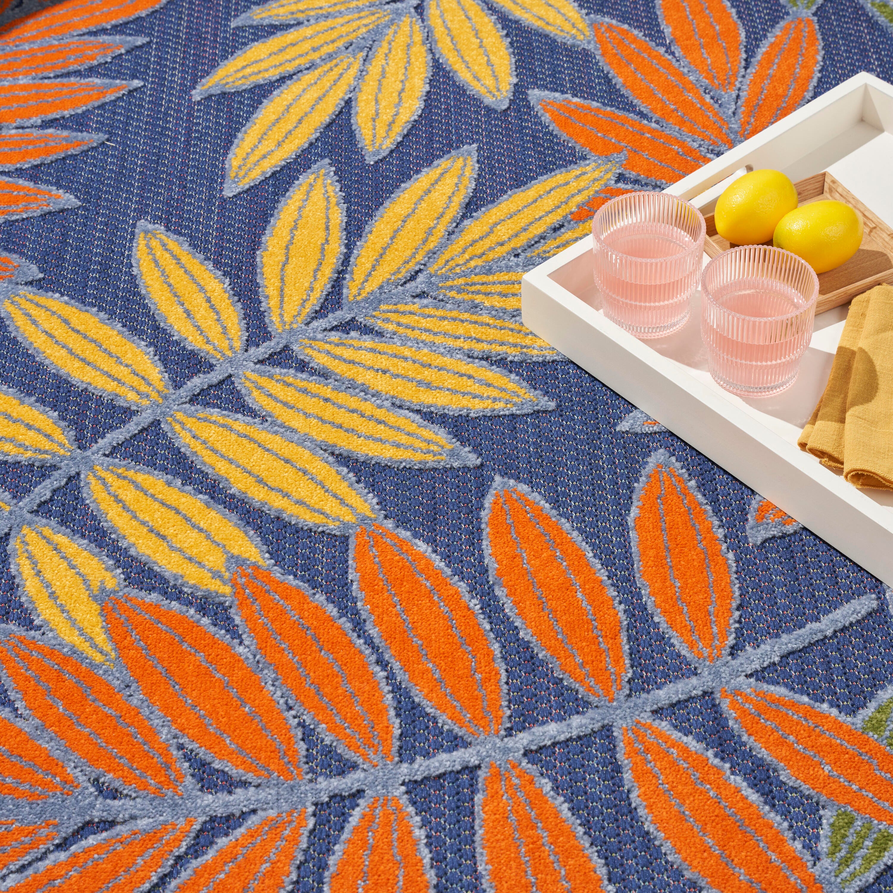 Nourison Home Splash 7'10"X Round Botanical Pattern Indoor/Outdoor Area Rug, Navy/Multi, large