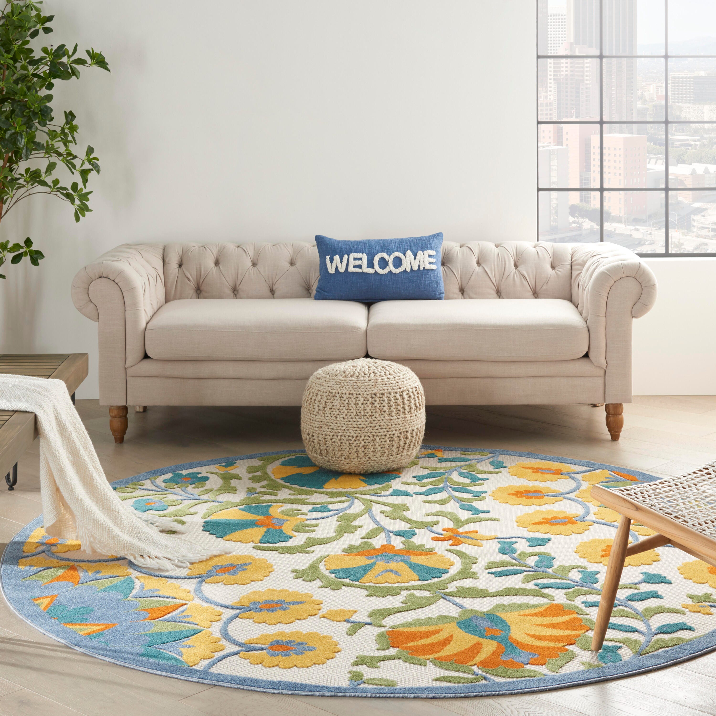 Nourison Home Splash 7'10"X Round Petals Area Rug, Multi, large