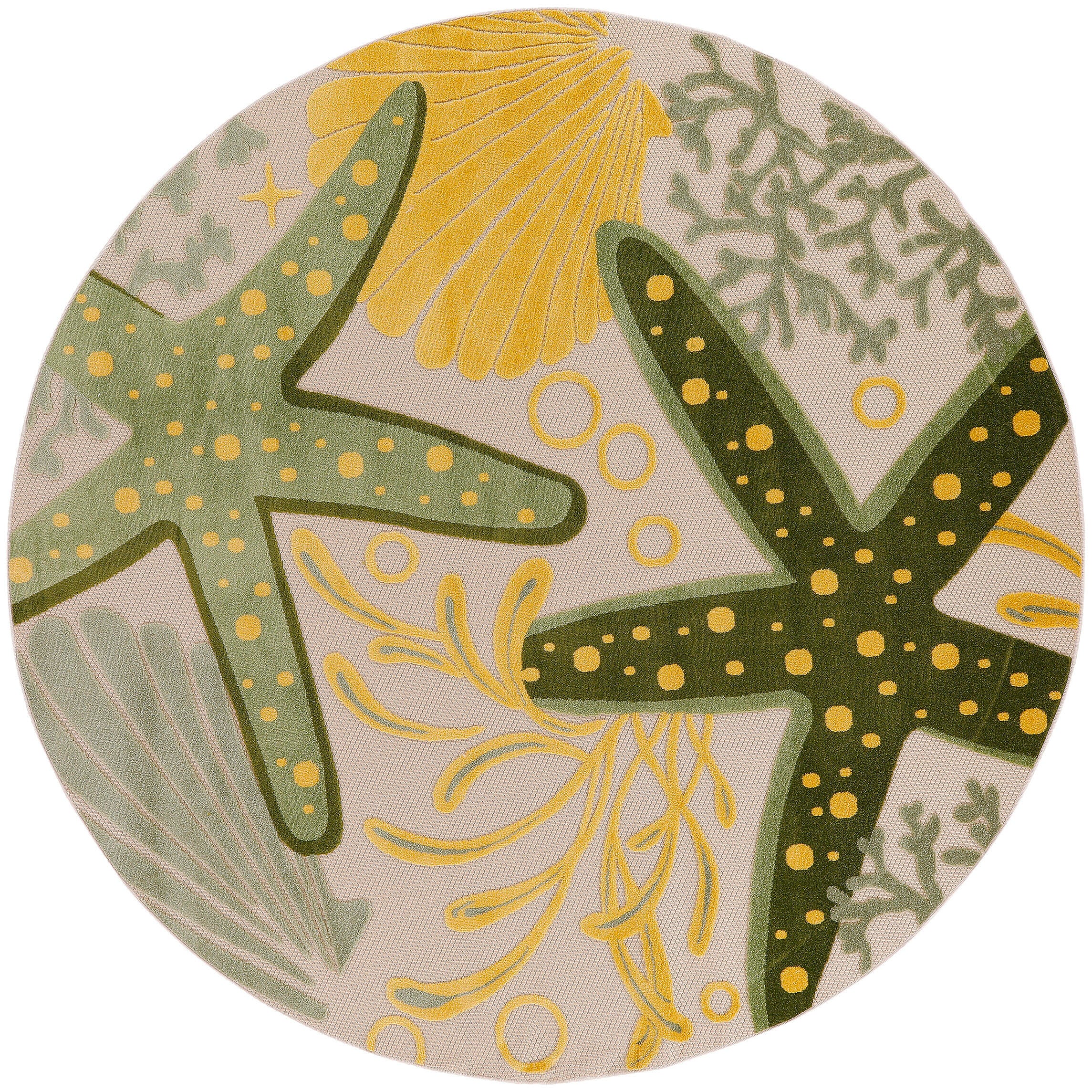 Nourison Home Splash 7'10" X Round Sea Star Indoor/Outdoor Area Rug, Green/Yellow, large