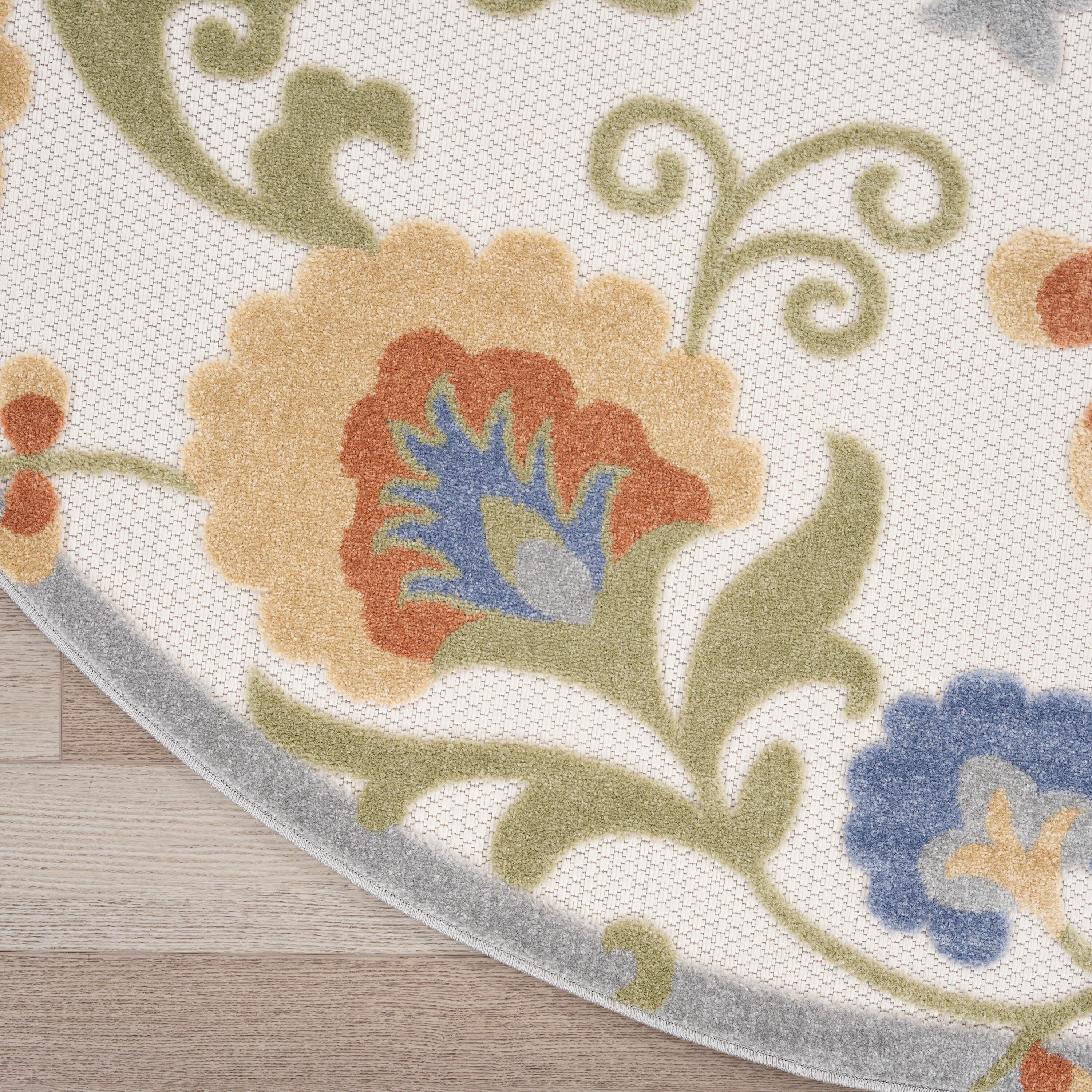 Nourison Home Splash 7'10"X Round Leafy Vines Indoor/Outdoor Area Rug, Ivory Blue, large