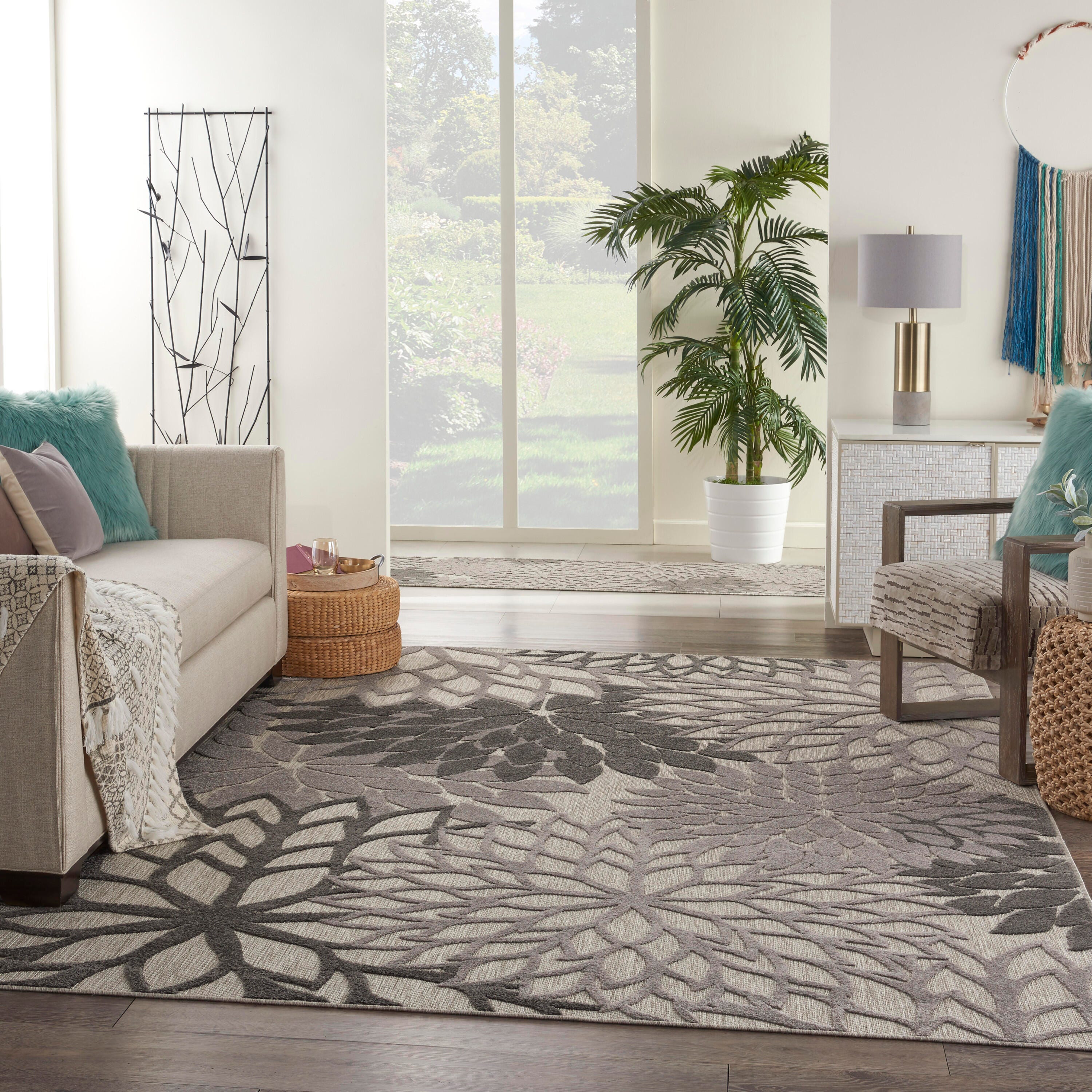 Nourison Home Splash 9' X 12' Dahlia Floral Area Rug, Silver Gray, large