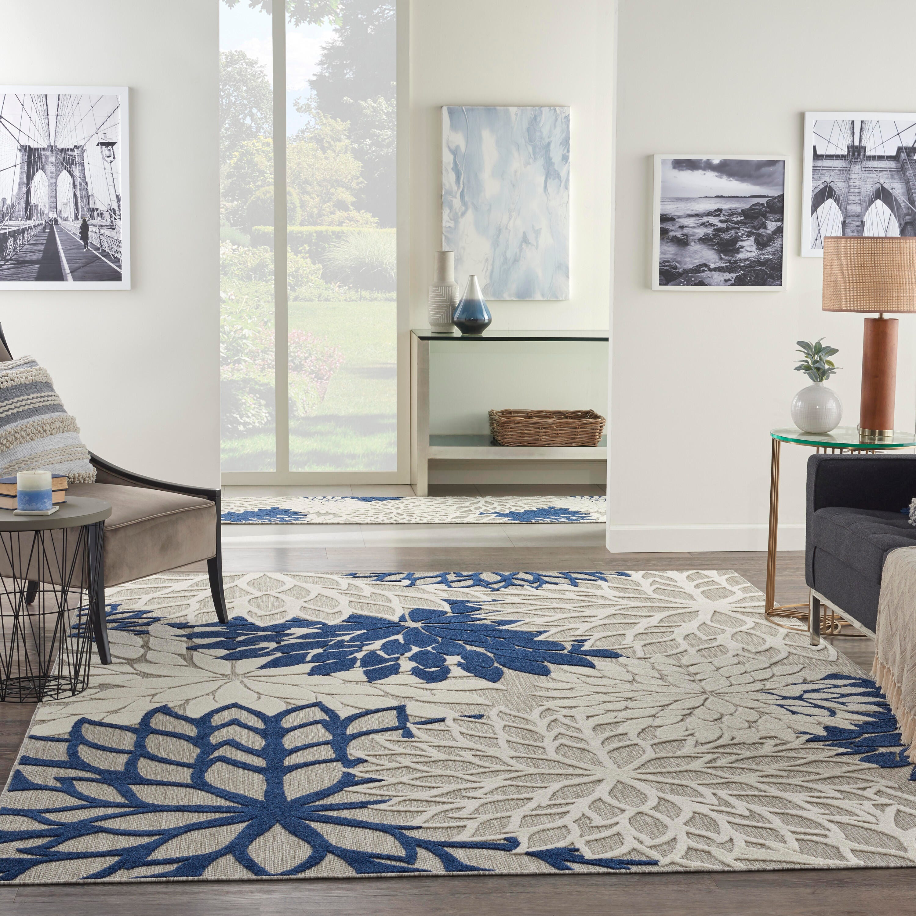 Nourison Home Splash 9' X 12' Dahlia Floral Area Rug, Ivory/Navy, large