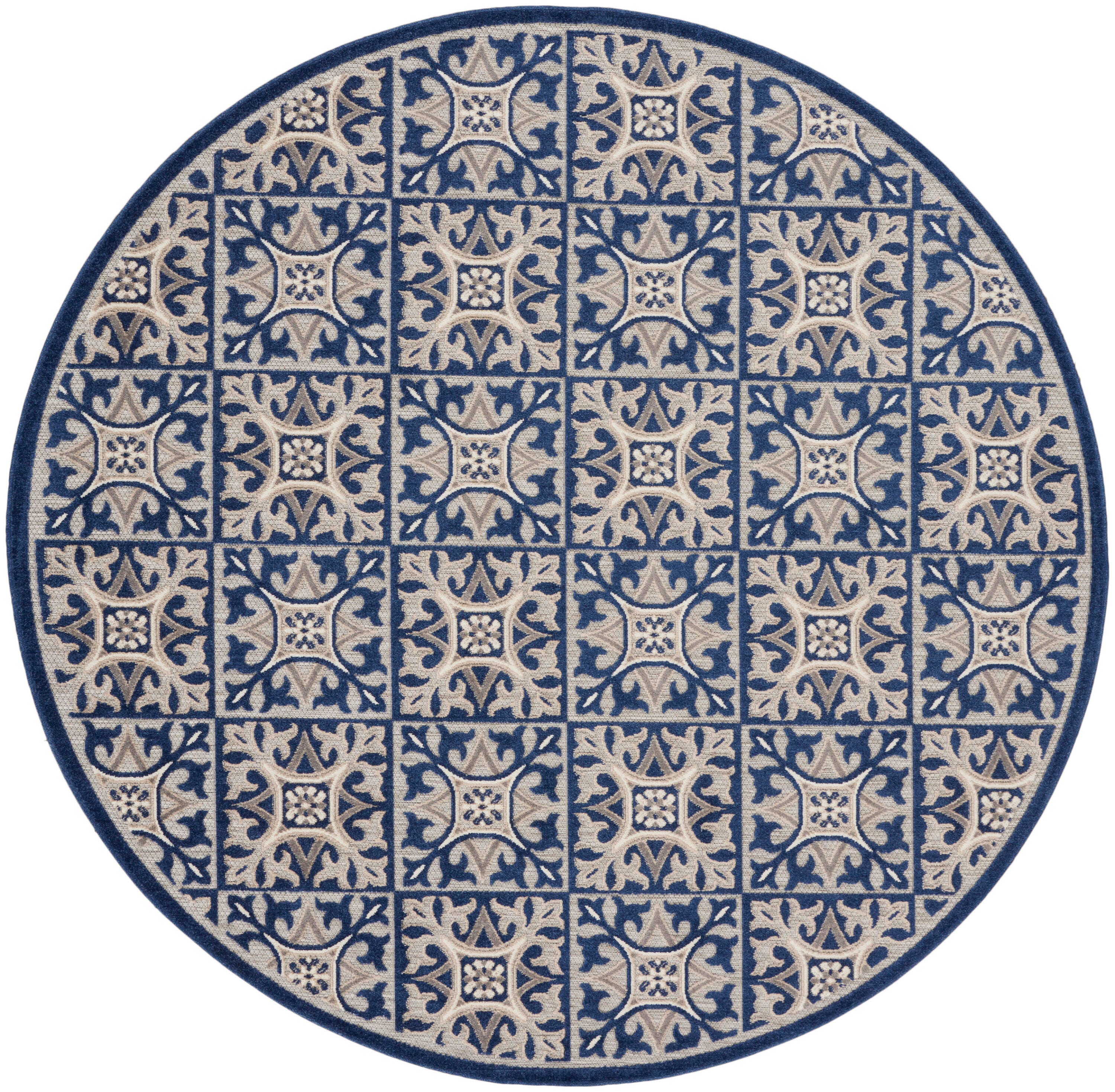 Nourison Home Splash 7'10"X Round Small Geometric Area Rug, Blue, large