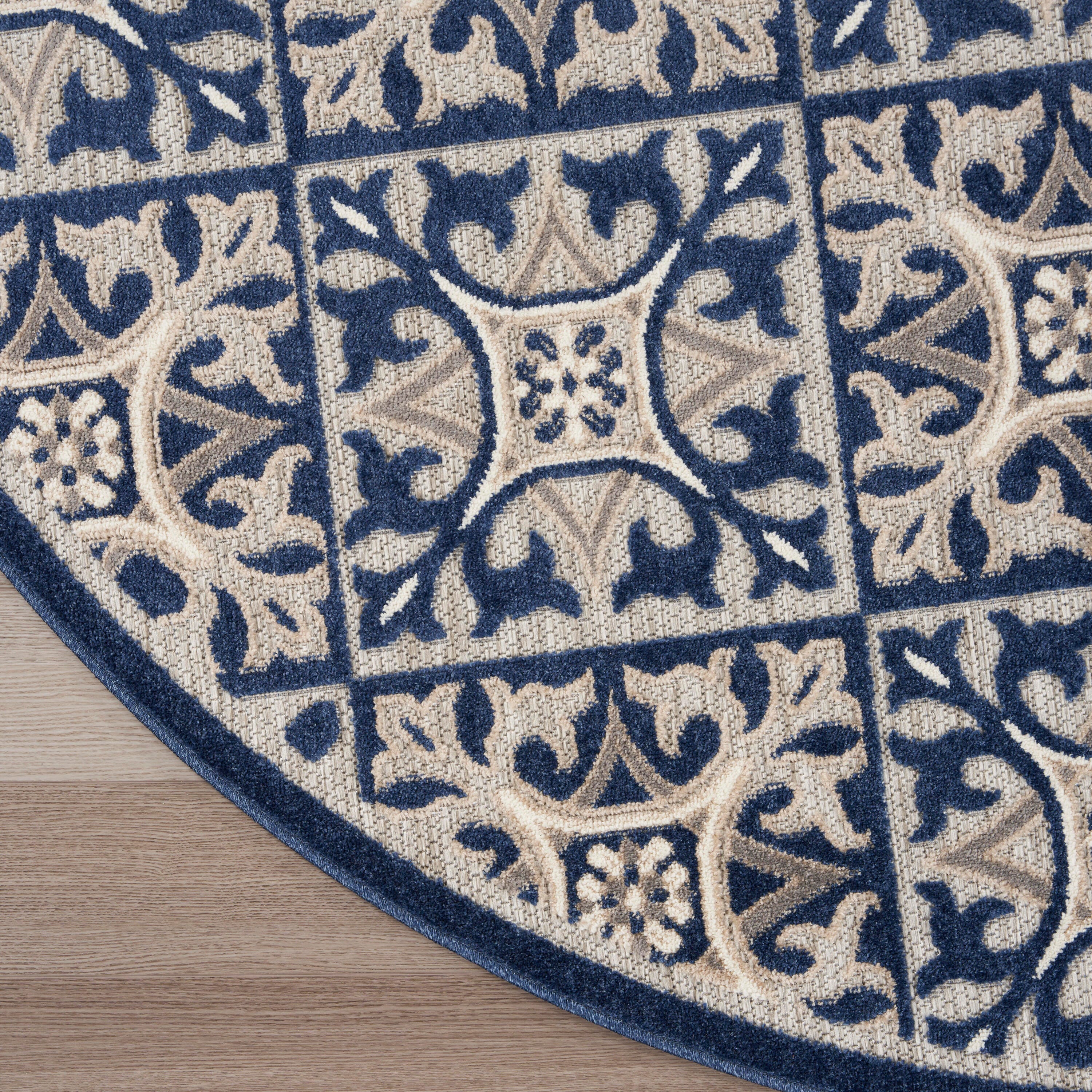 Nourison Home Splash 7'10"X Round Small Geometric Area Rug, Blue, large