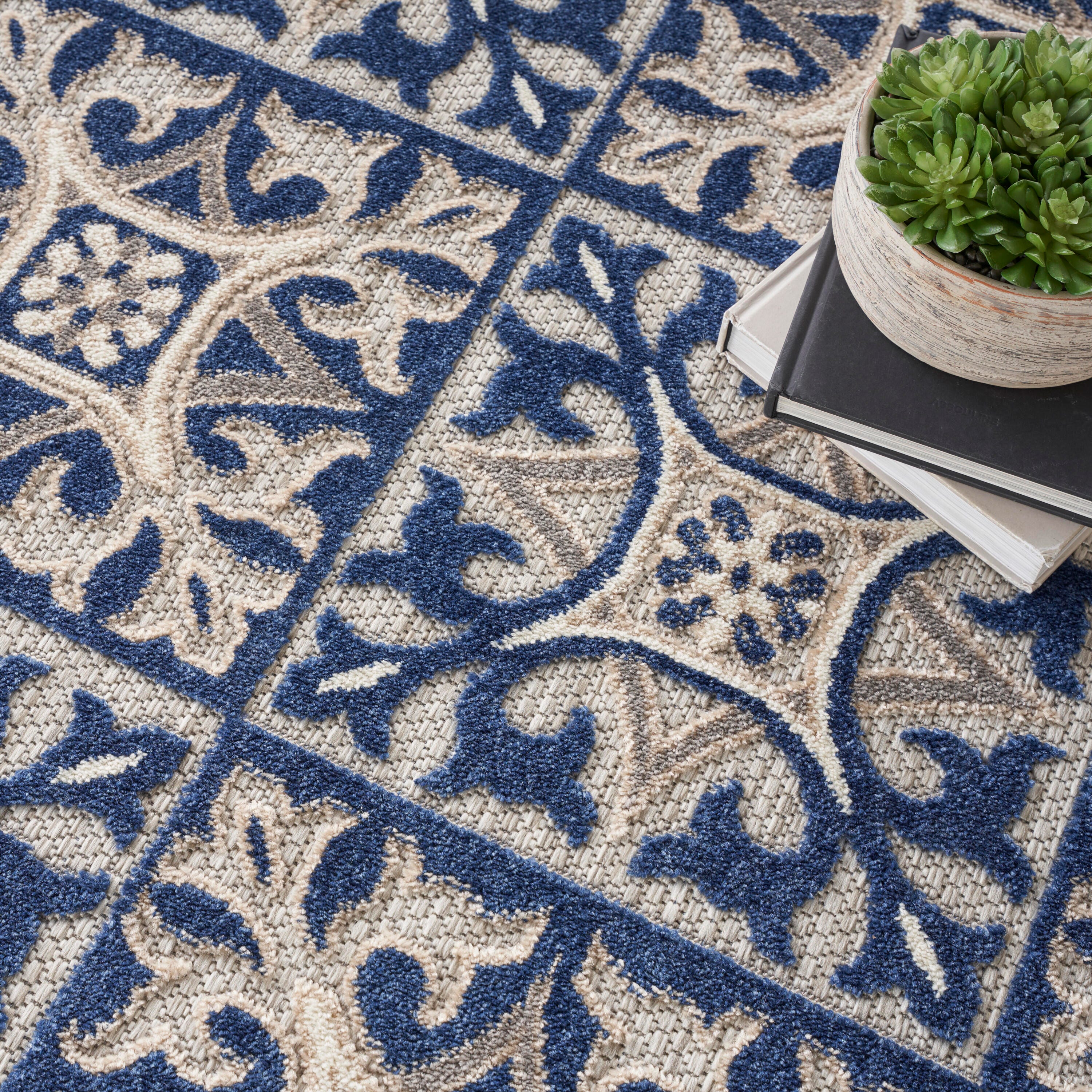 Nourison Home Splash 7'10"X Round Small Geometric Area Rug, Blue, large