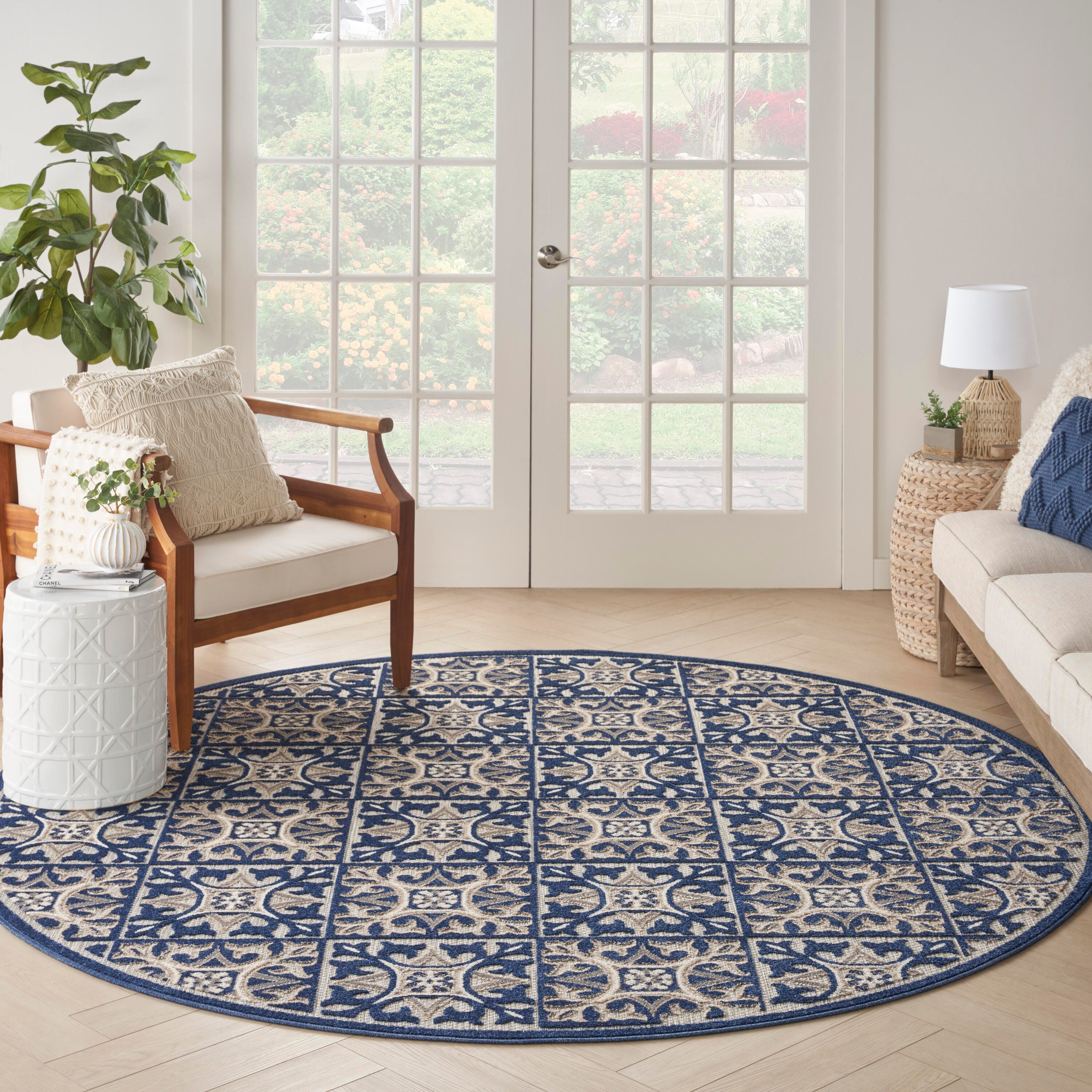 Nourison Home Splash 7'10"X Round Small Geometric Area Rug, Blue, large
