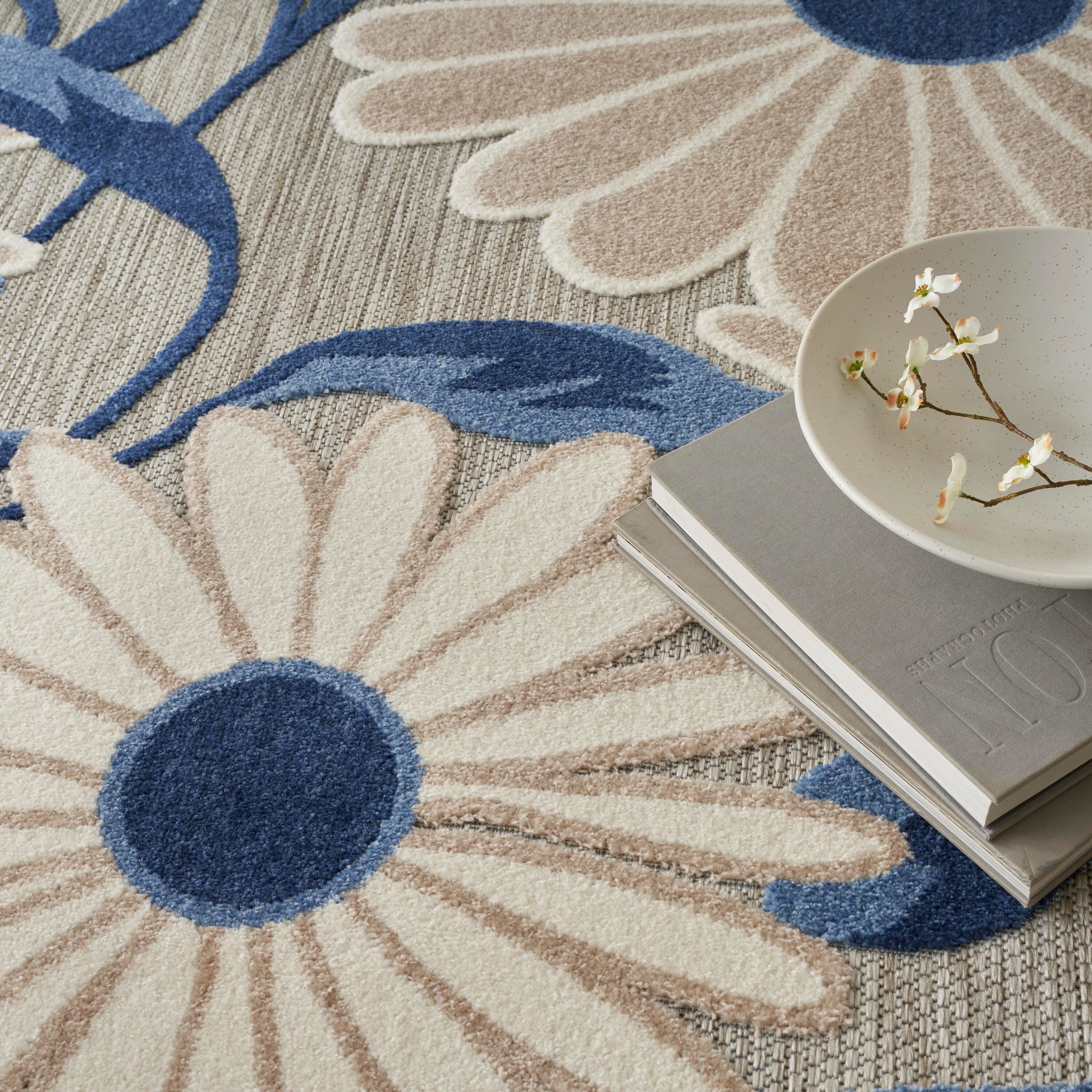 Nourison Home Splash 9' X 12' Daisy Floral Area Rug, Blue/Gray, large
