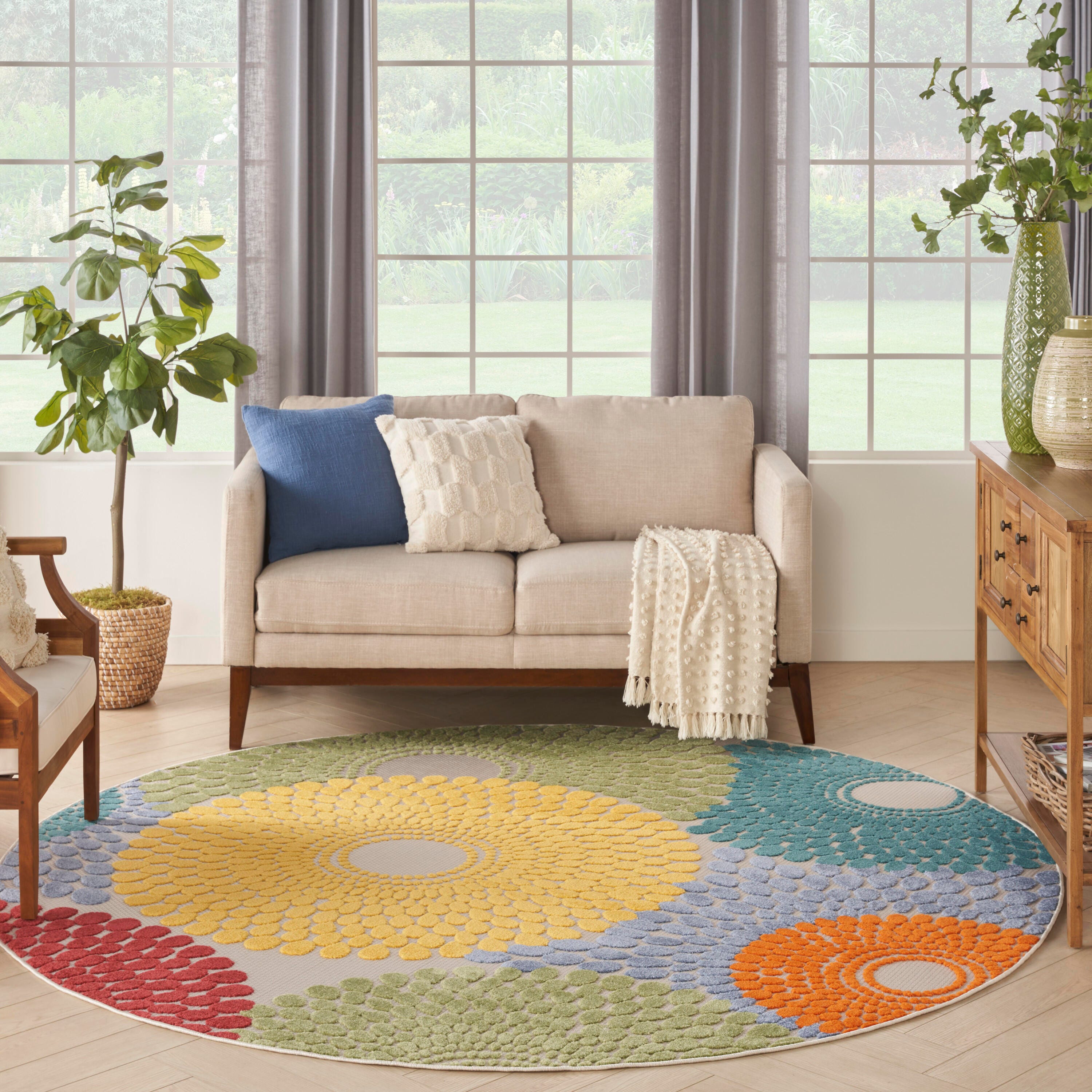 Nourison Home Splash 7'10"X Round Circular Floral Area Rug, Multi, large