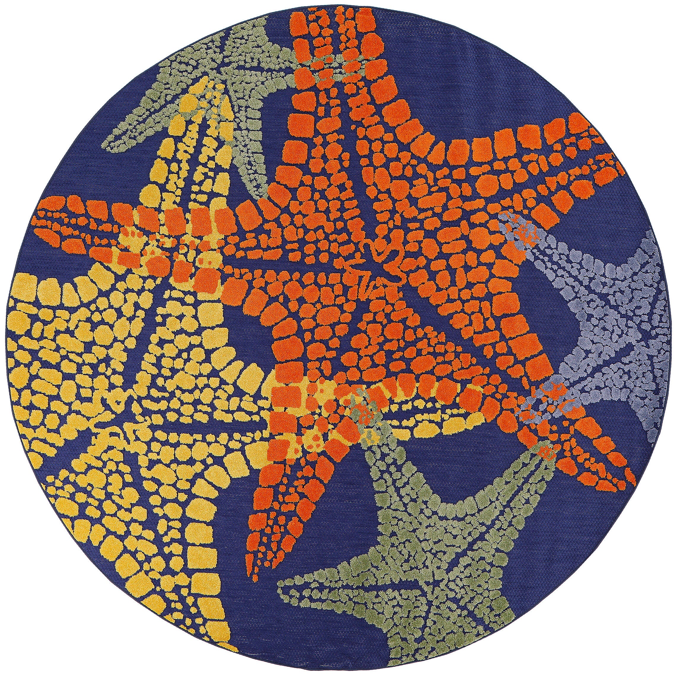 Nourison Home Splash 7'10"X Round Starfish Indoor/Outdoor Area Rug, Blue/Multi, large