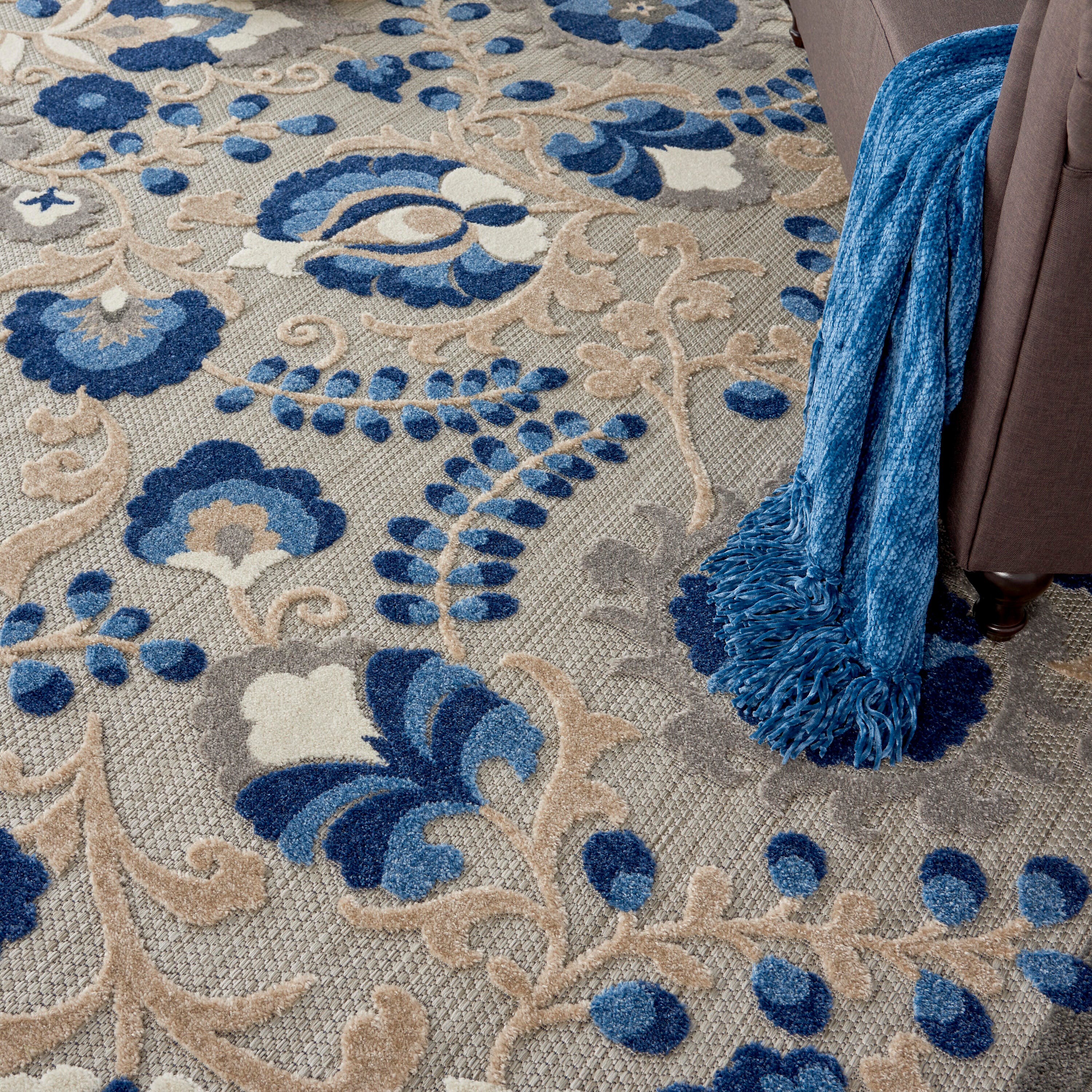 Nourison Home Splash 9' X 12' Leafy Vines Area Rug, Natural/Blue, large