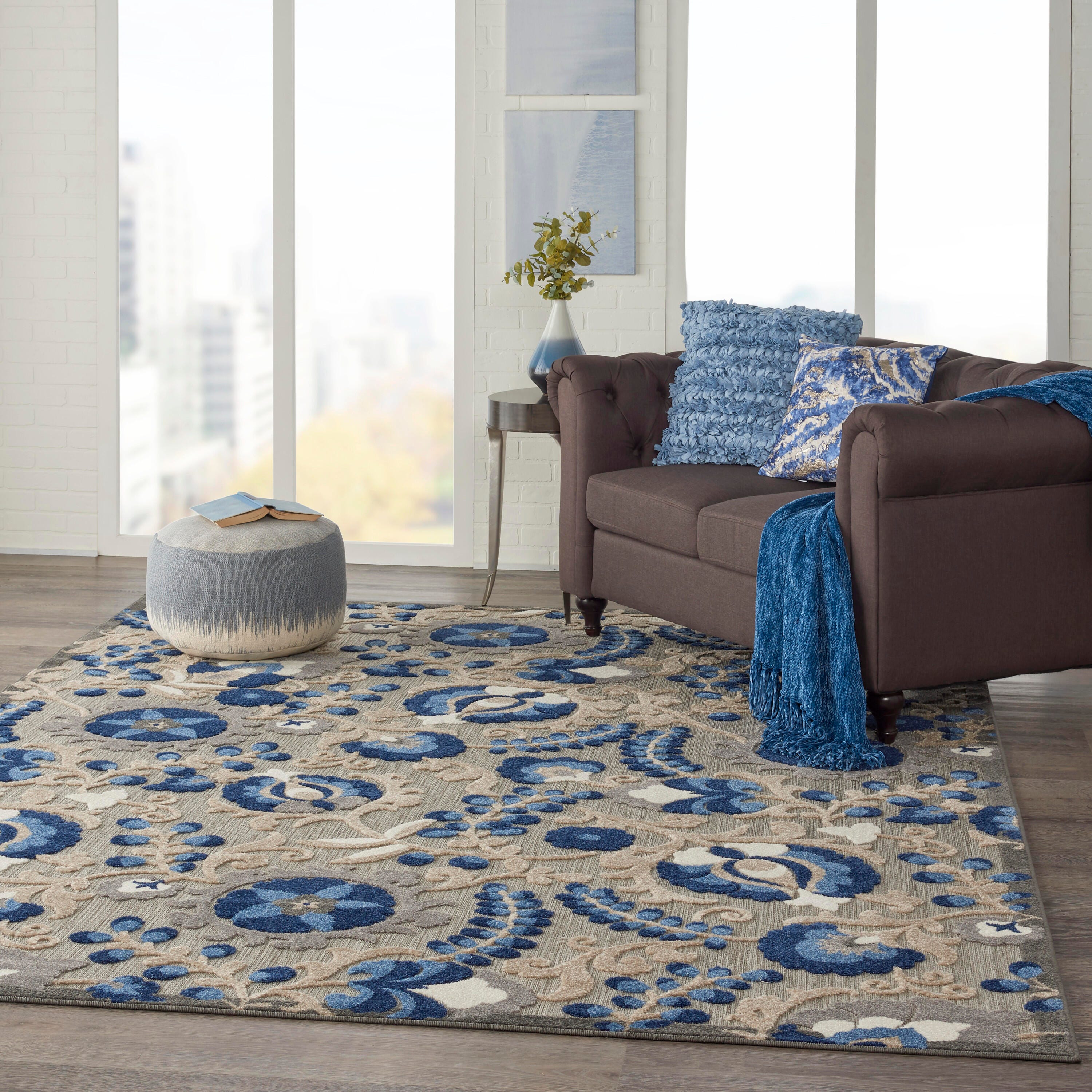 Nourison Home Splash 9' X 12' Leafy Vines Area Rug, Natural/Blue, large