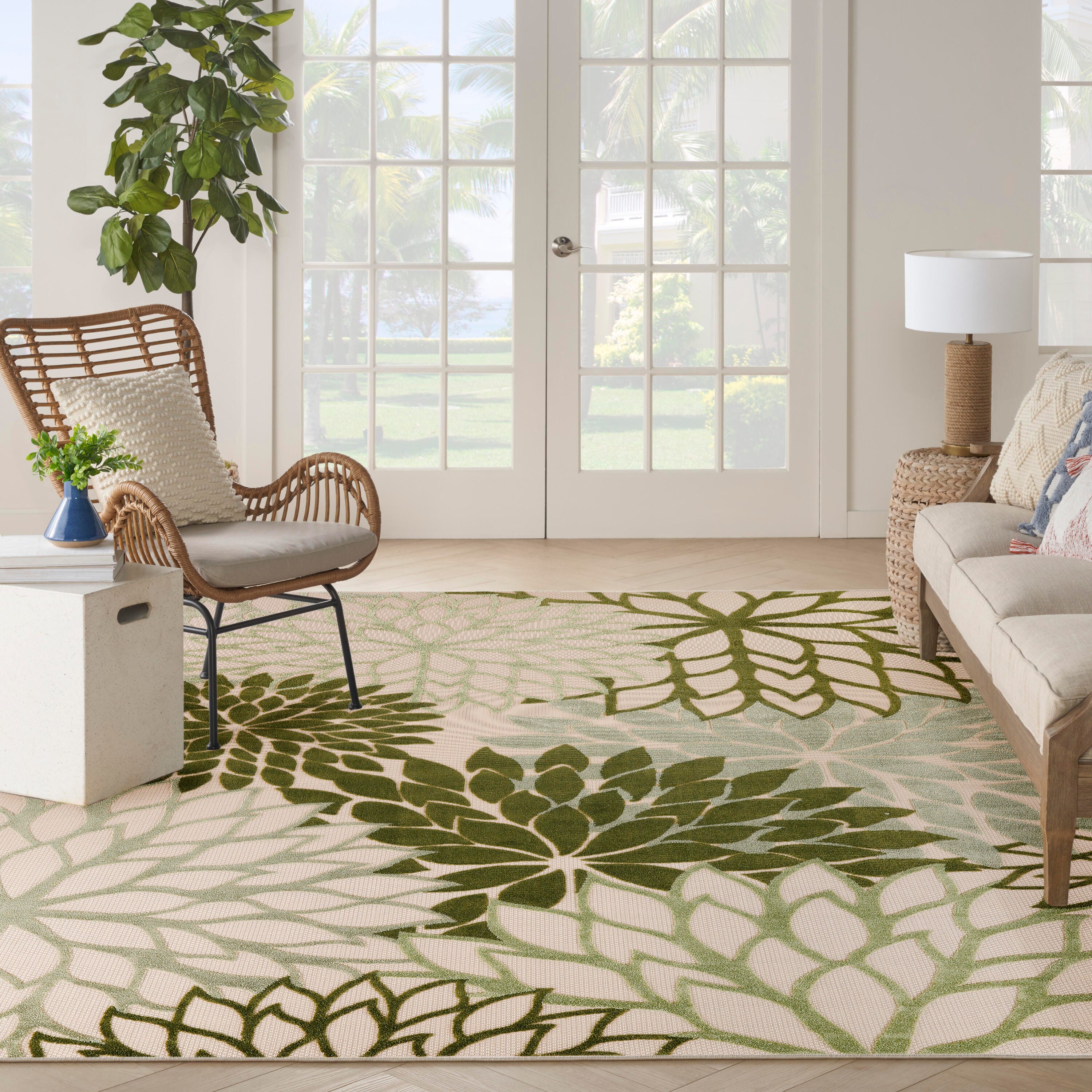 Nourison Home Splash 9' X 12' Dahlia Floral Area Rug, Ivory/Green, large